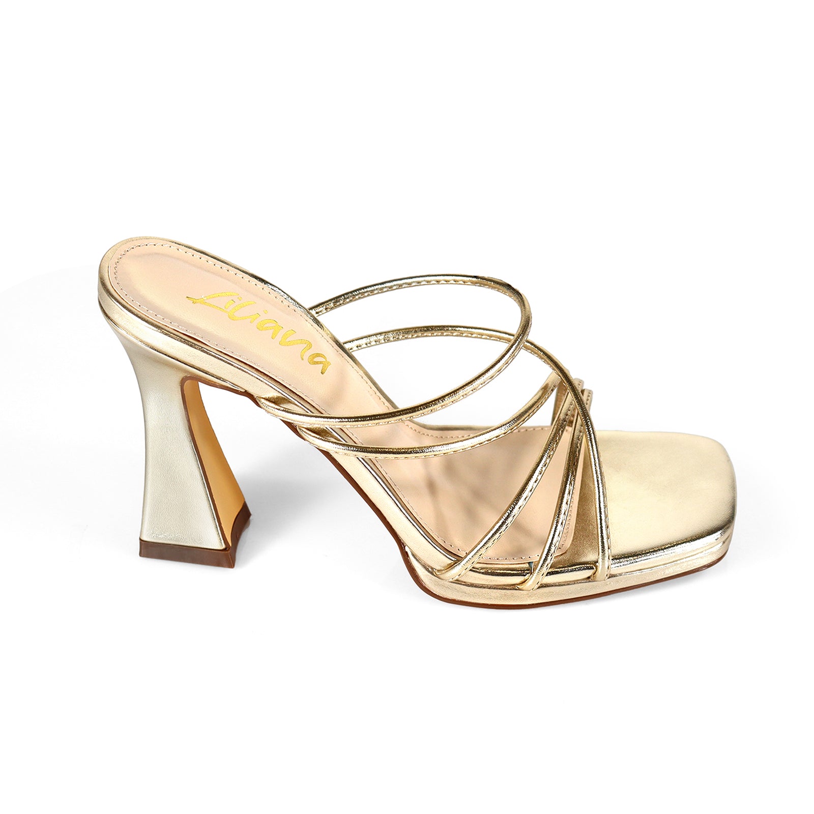 JUSTINE-1 STRAPPY SANDAL WITH SPOOL HEEL GOLD