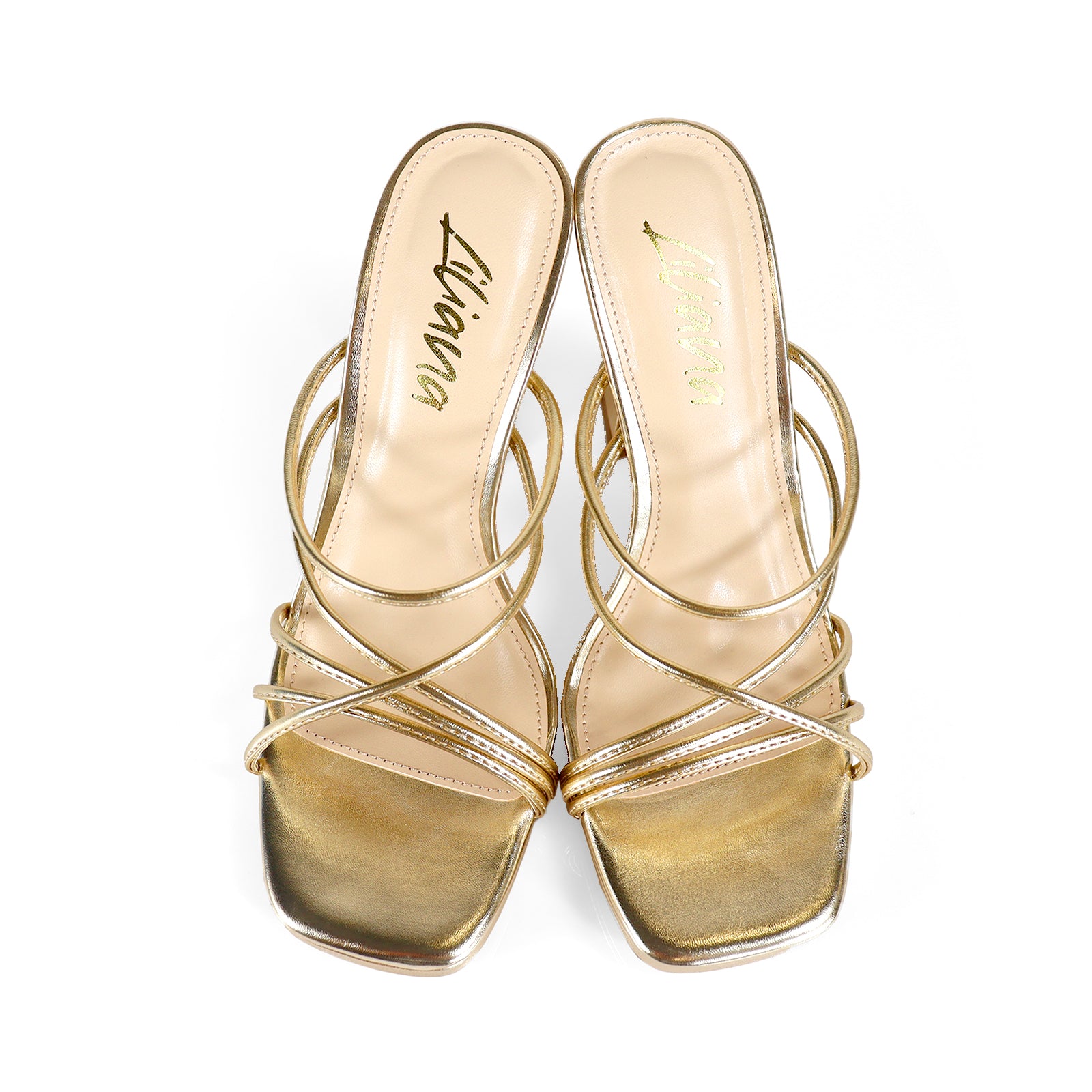 JUSTINE-1 STRAPPY SANDAL WITH SPOOL HEEL GOLD