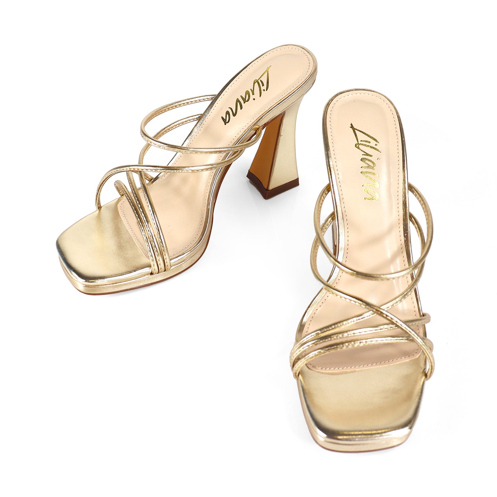 JUSTINE-1 STRAPPY SANDAL WITH SPOOL HEEL GOLD