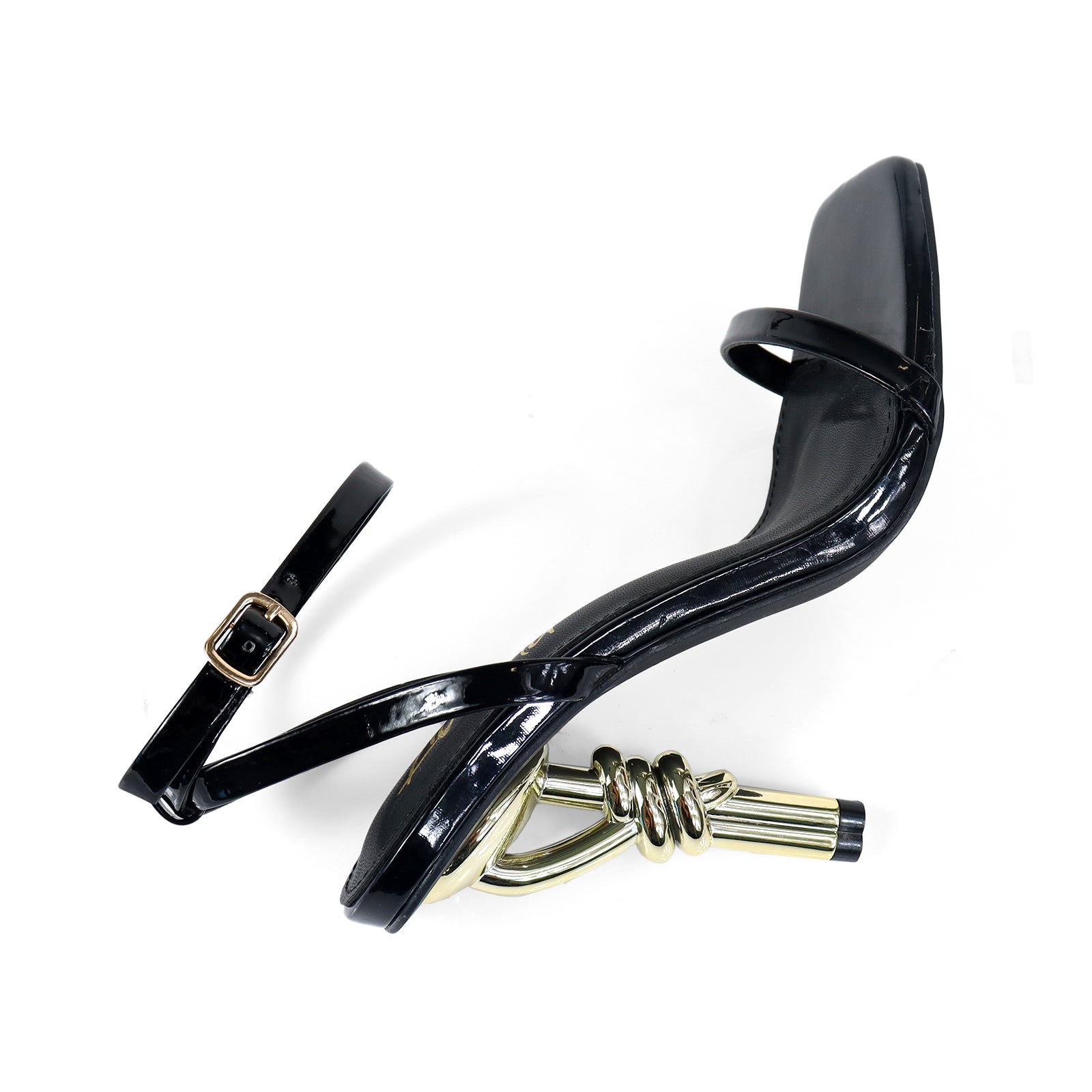 KATELLA-1 SINGAL BAND ANKLE SANDAL W/ KNOT HEEL BLACK