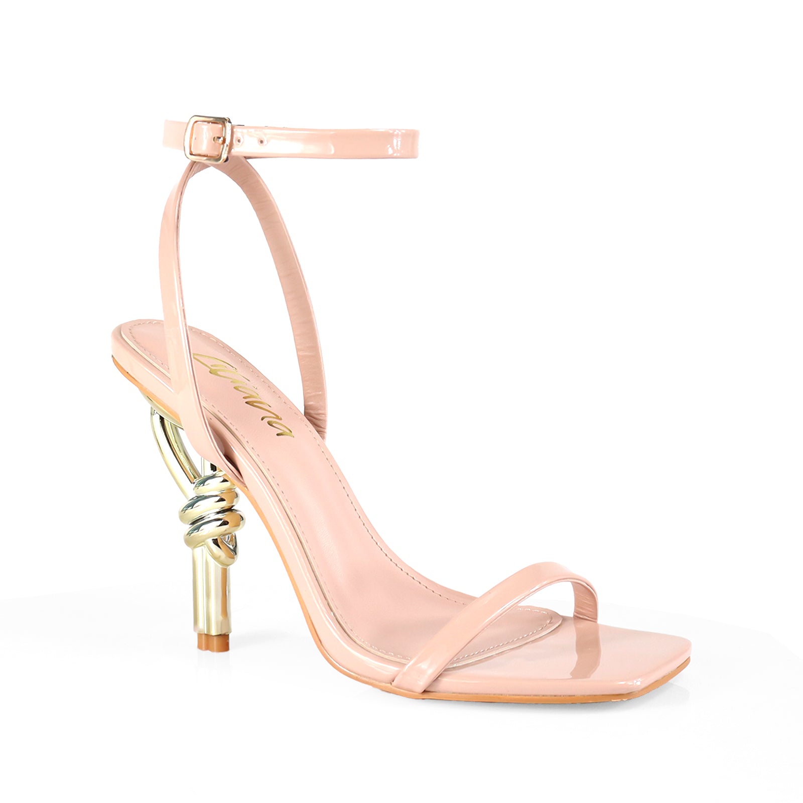 KATELLA-1 SINGAL BAND ANKLE SANDAL W/ KNOT HEEL NUDE