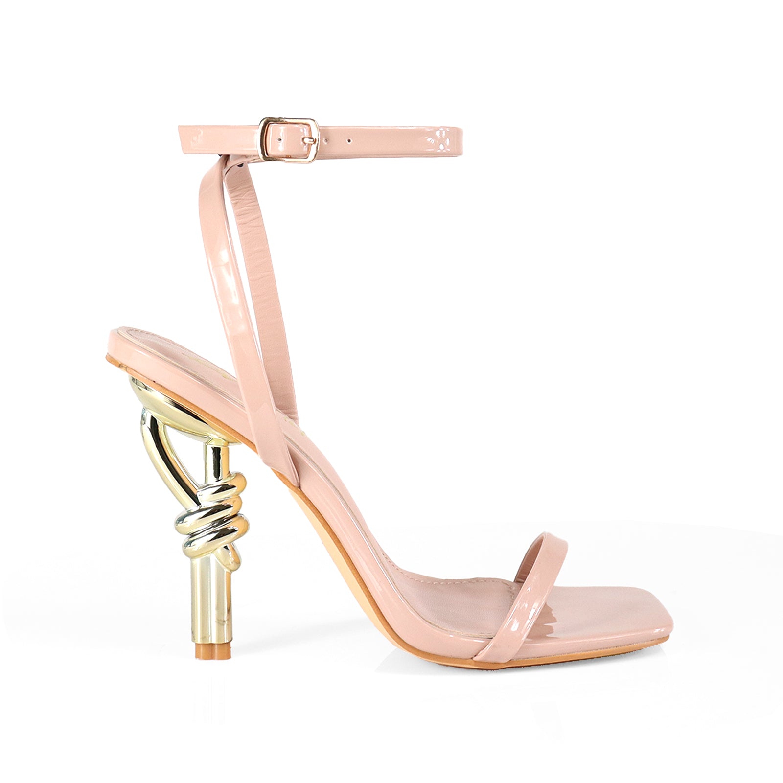 KATELLA-1 SINGAL BAND ANKLE SANDAL W/ KNOT HEEL NUDE
