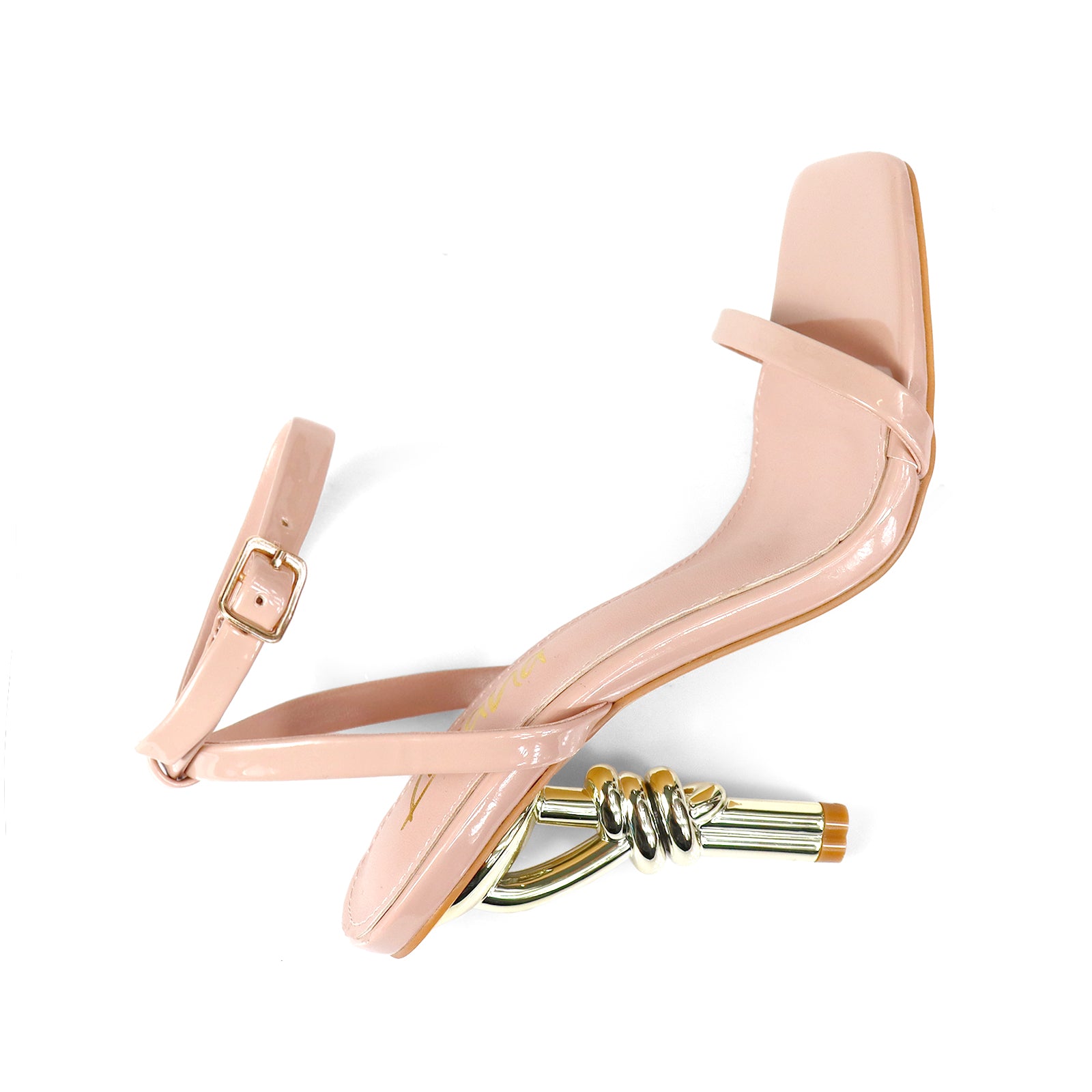 KATELLA-1 SINGAL BAND ANKLE SANDAL W/ KNOT HEEL NUDE
