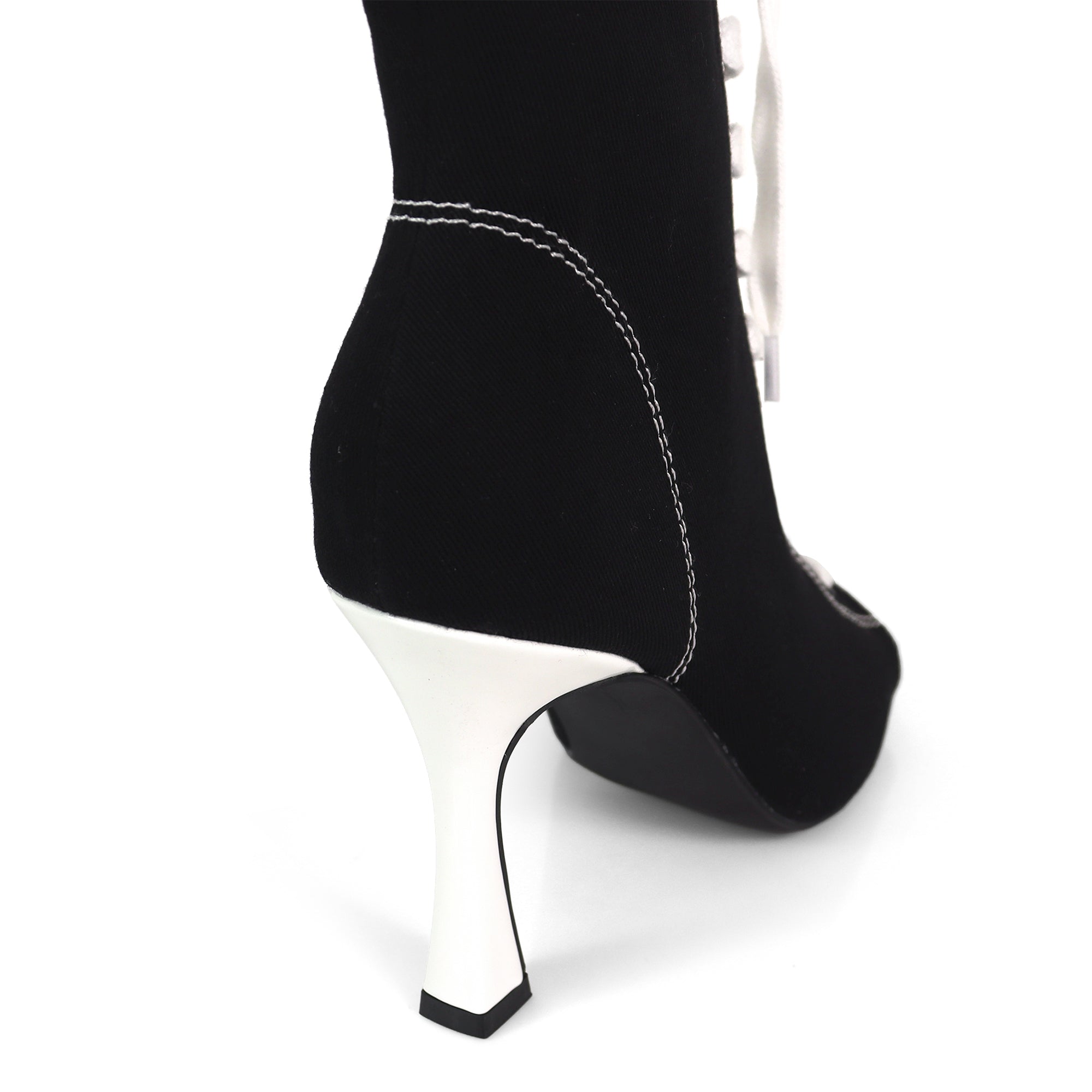 KELSI-1 OPEN TOE CANVAS ANKLE BOOTS W/ STILETTO HEEL BLACK