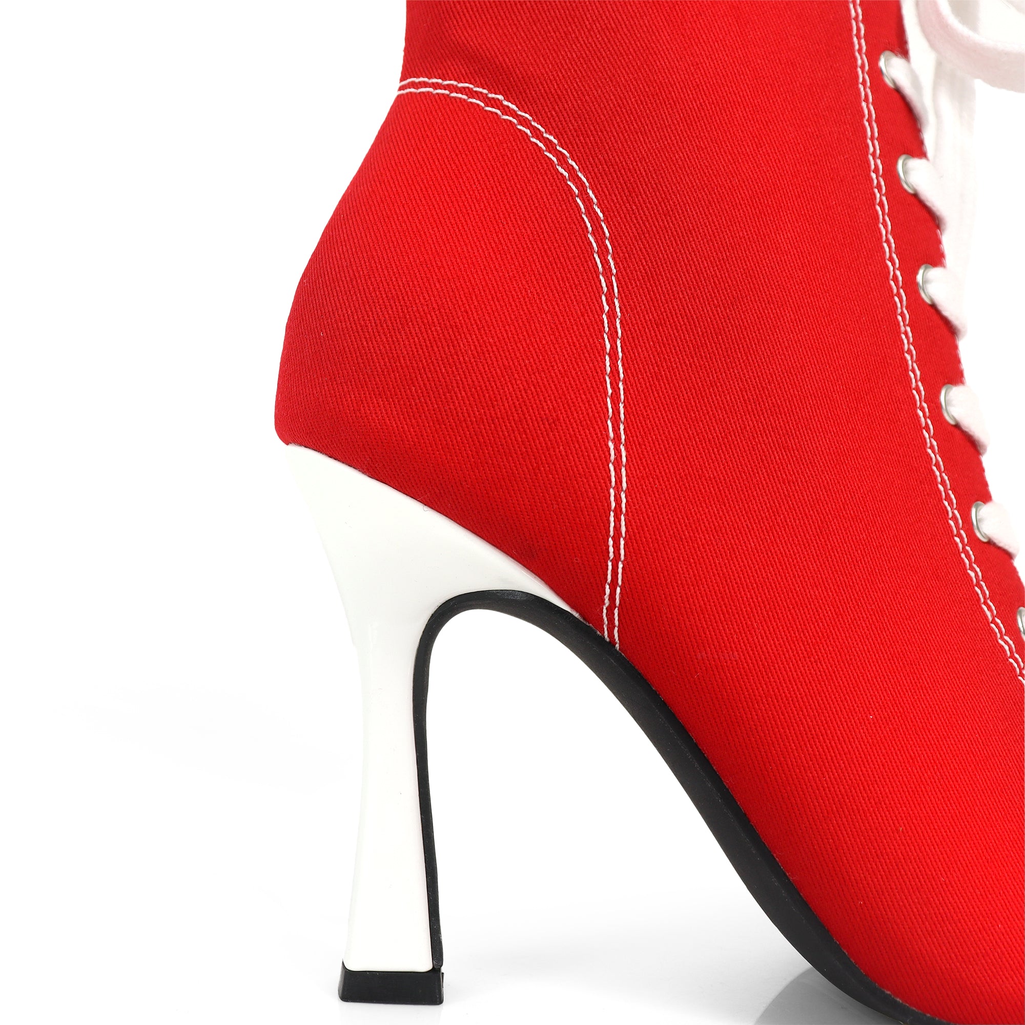 KELSI-1 OPEN TOE CANVAS ANKLE BOOTS W/ STILETTO HEEL RED