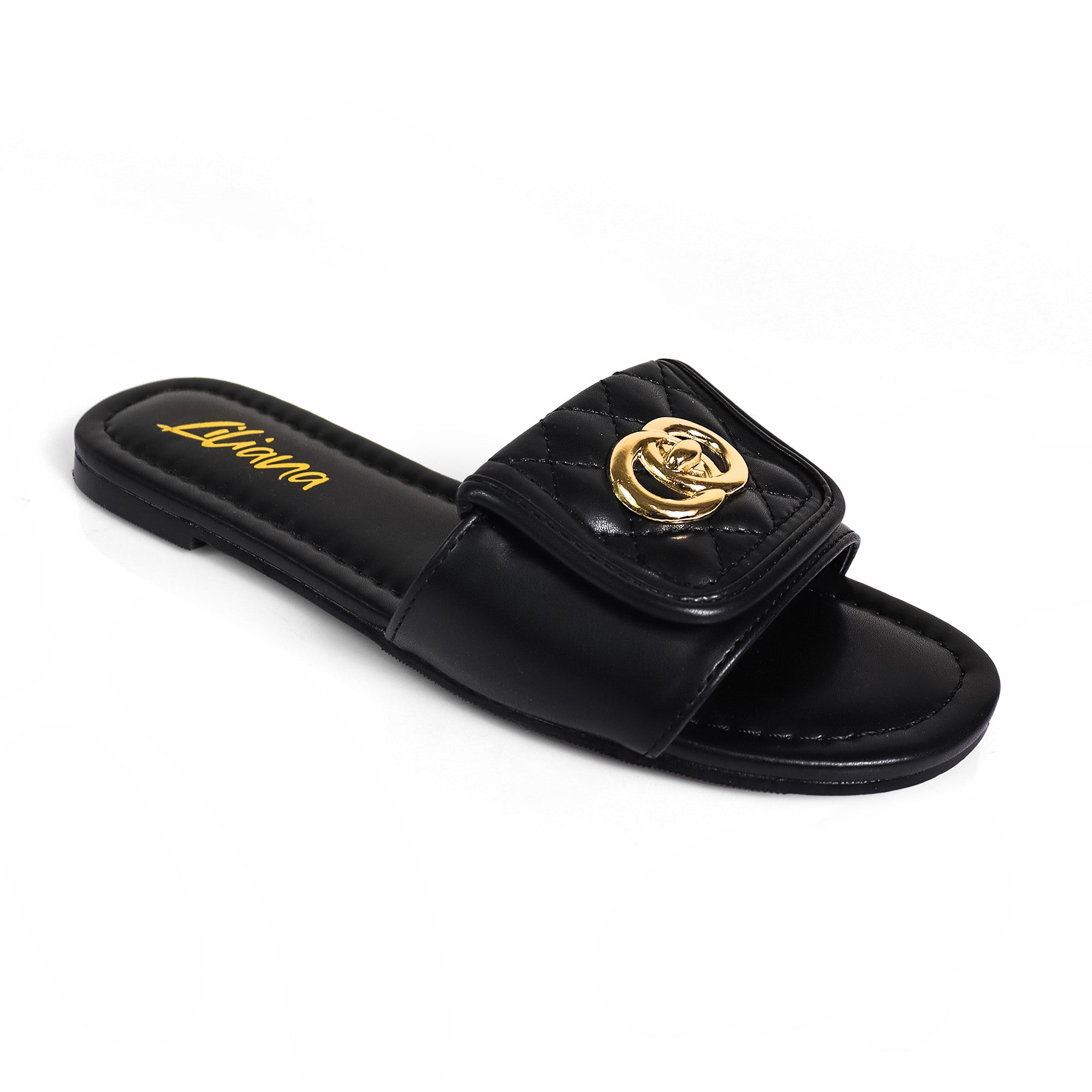 KENDRY-1 QUILTED FLAP TURNLOCK SANDAL BLACK
