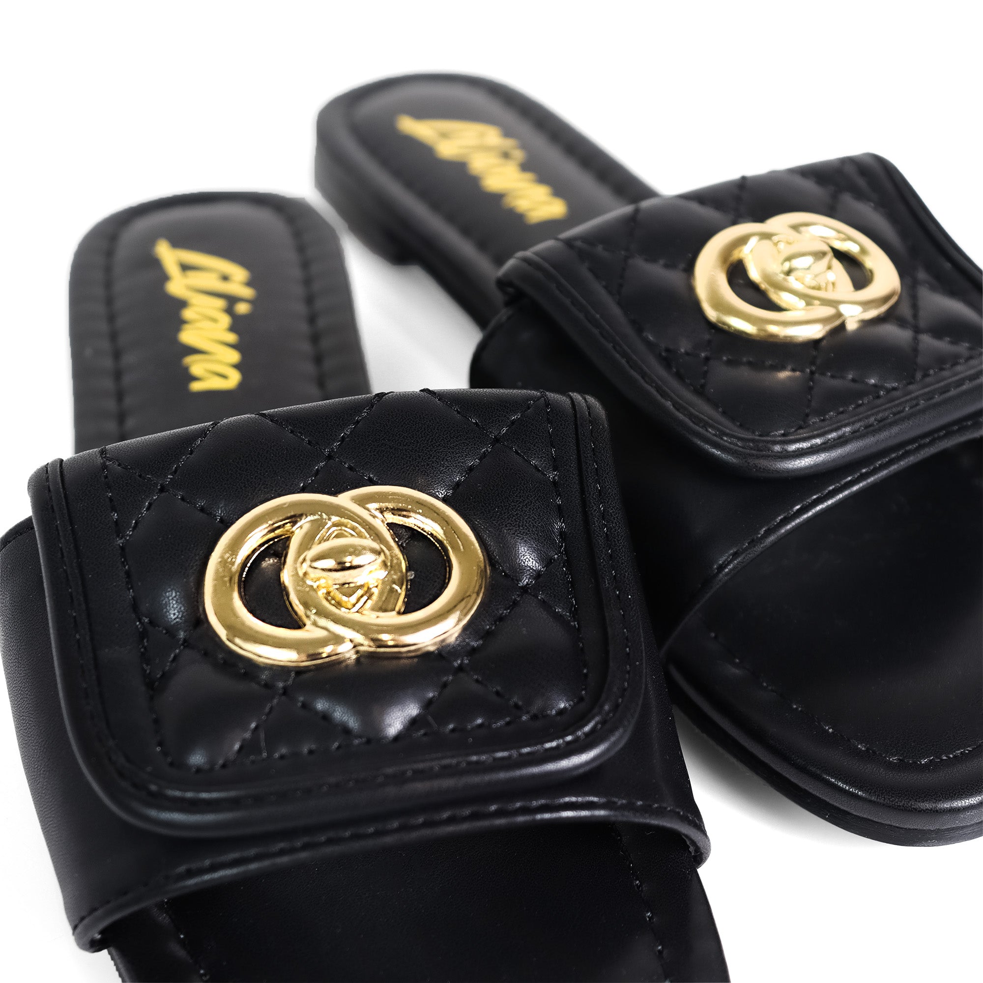 KENDRY-1 QUILTED FLAP TURNLOCK SANDAL BLACK