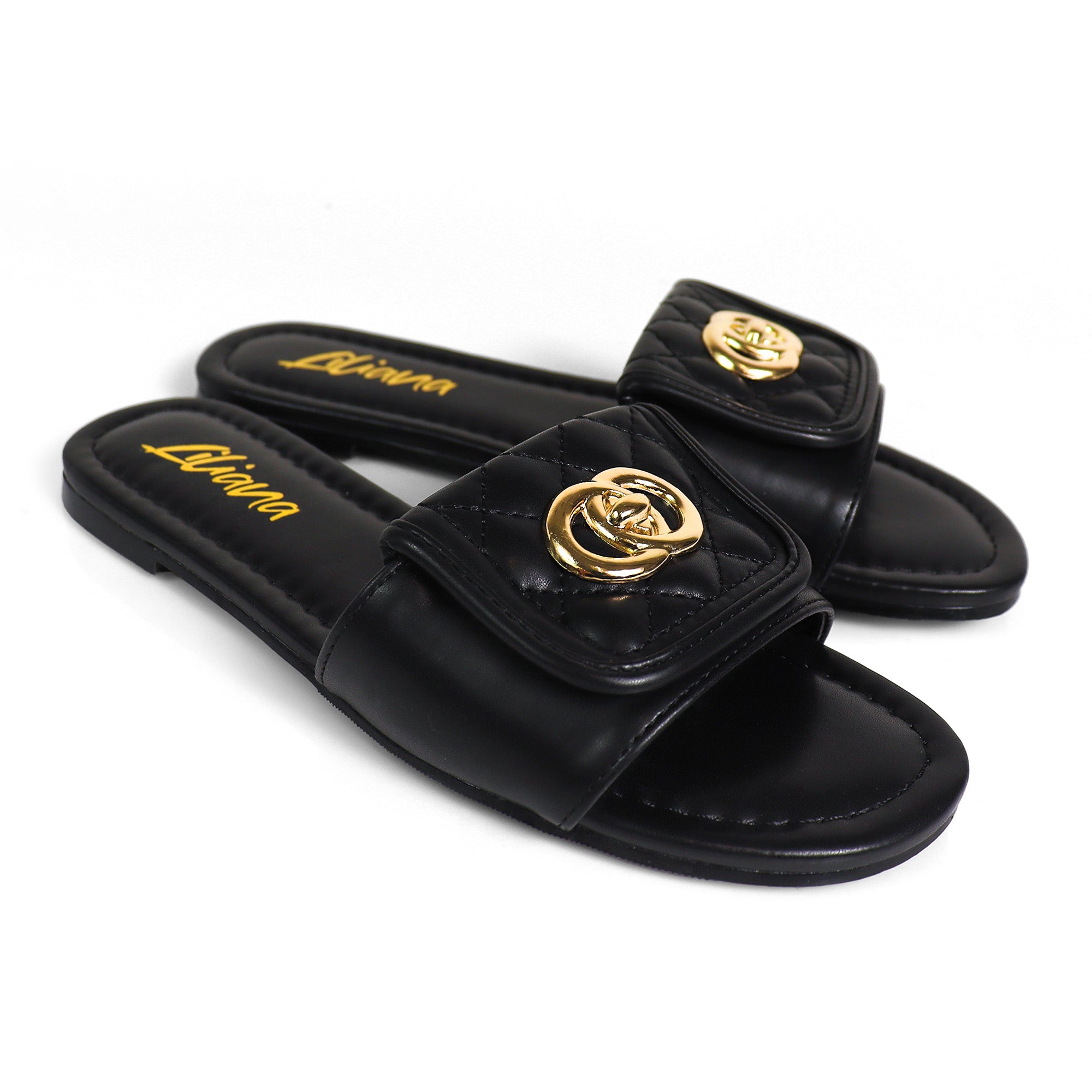 KENDRY-1 QUILTED FLAP TURNLOCK SANDAL BLACK