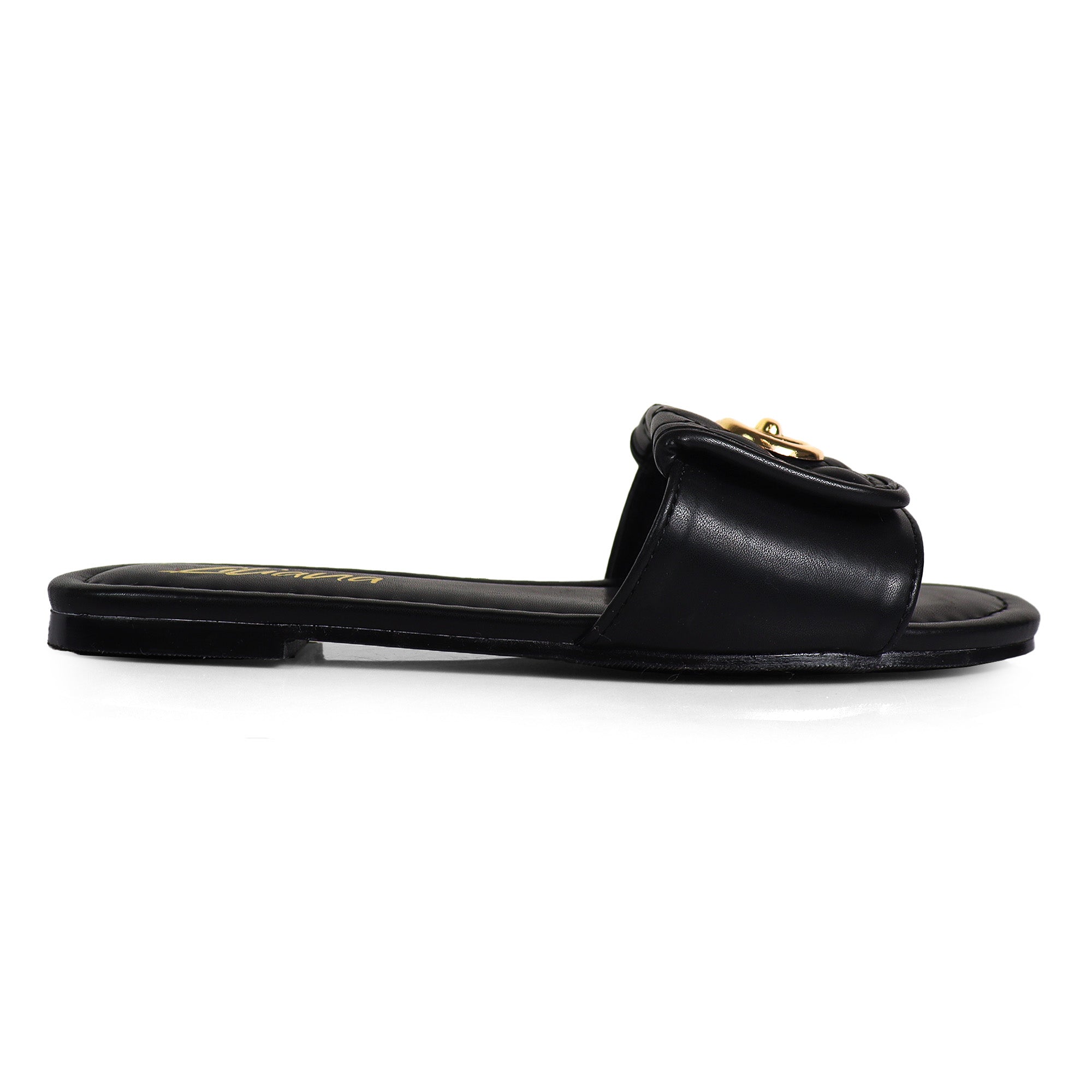 KENDRY-1 QUILTED FLAP TURNLOCK SANDAL BLACK
