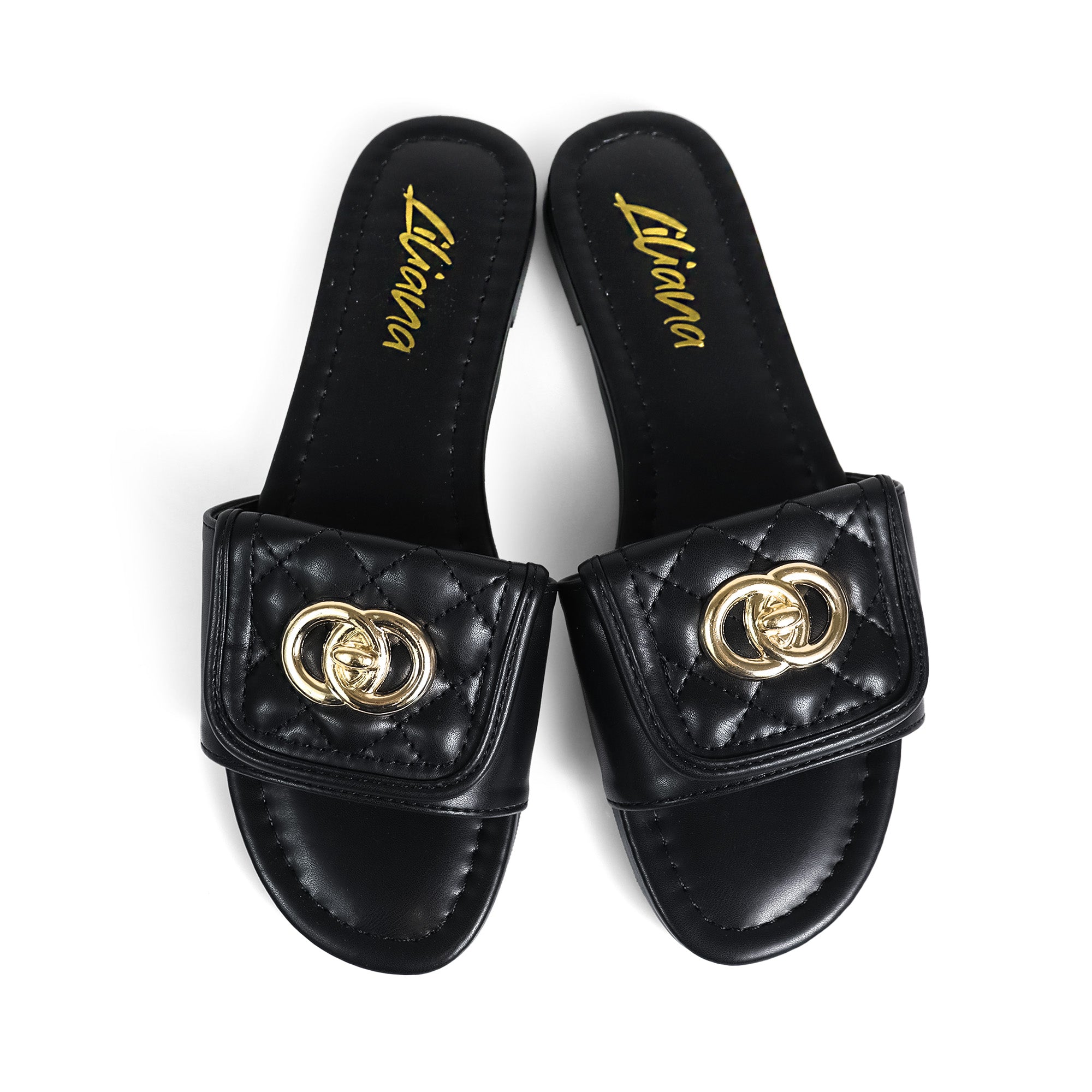KENDRY-1 QUILTED FLAP TURNLOCK SANDAL BLACK