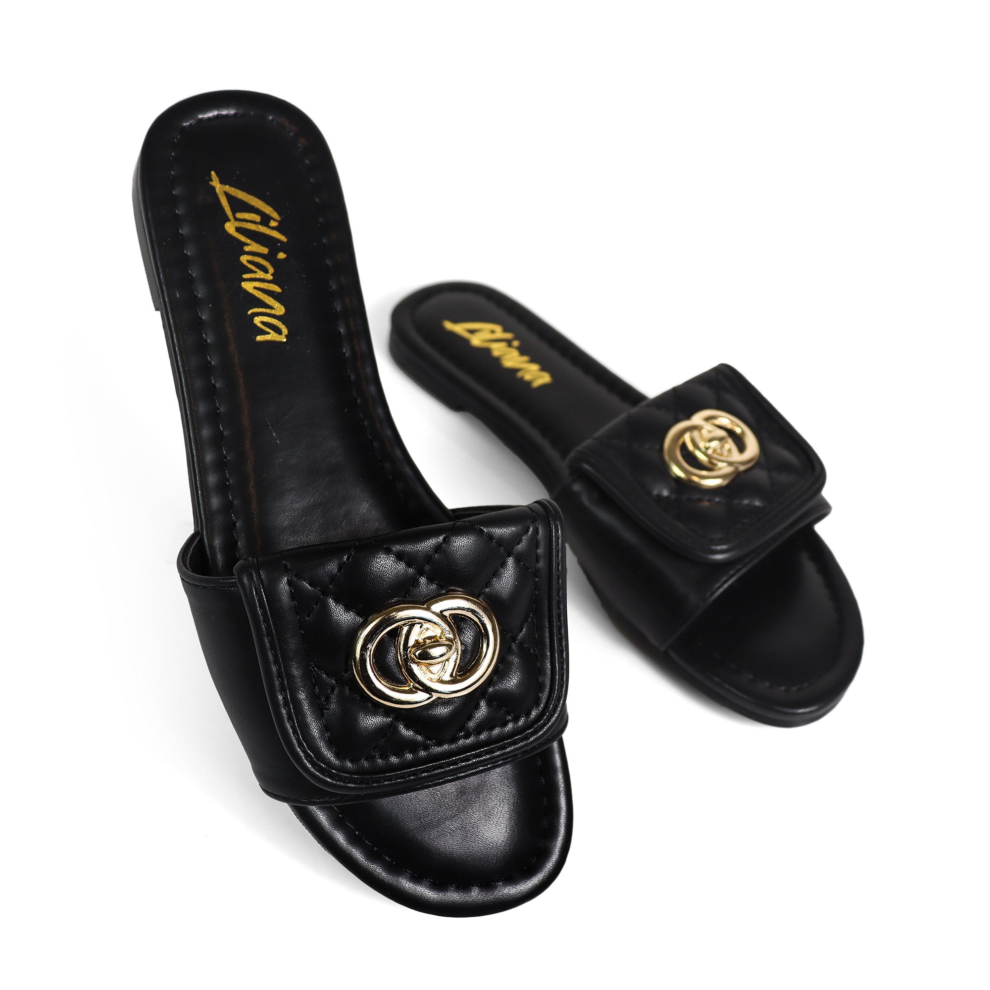 KENDRY-1 QUILTED FLAP TURNLOCK SANDAL BLACK