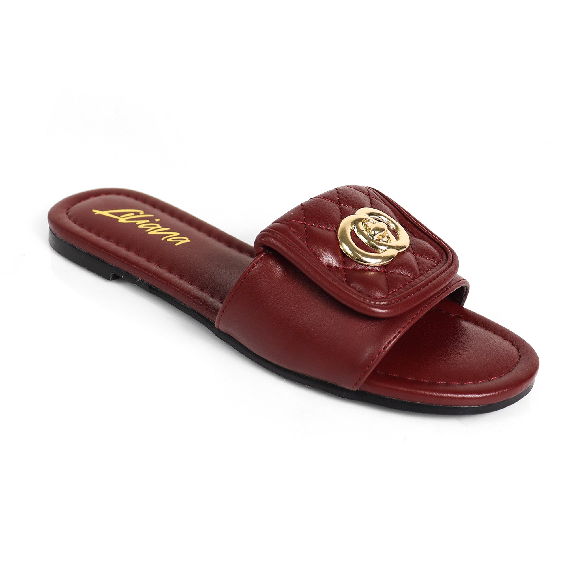 KENDRY-1 QUILTED FLAP TURNLOCK SANDAL BURGUNDY