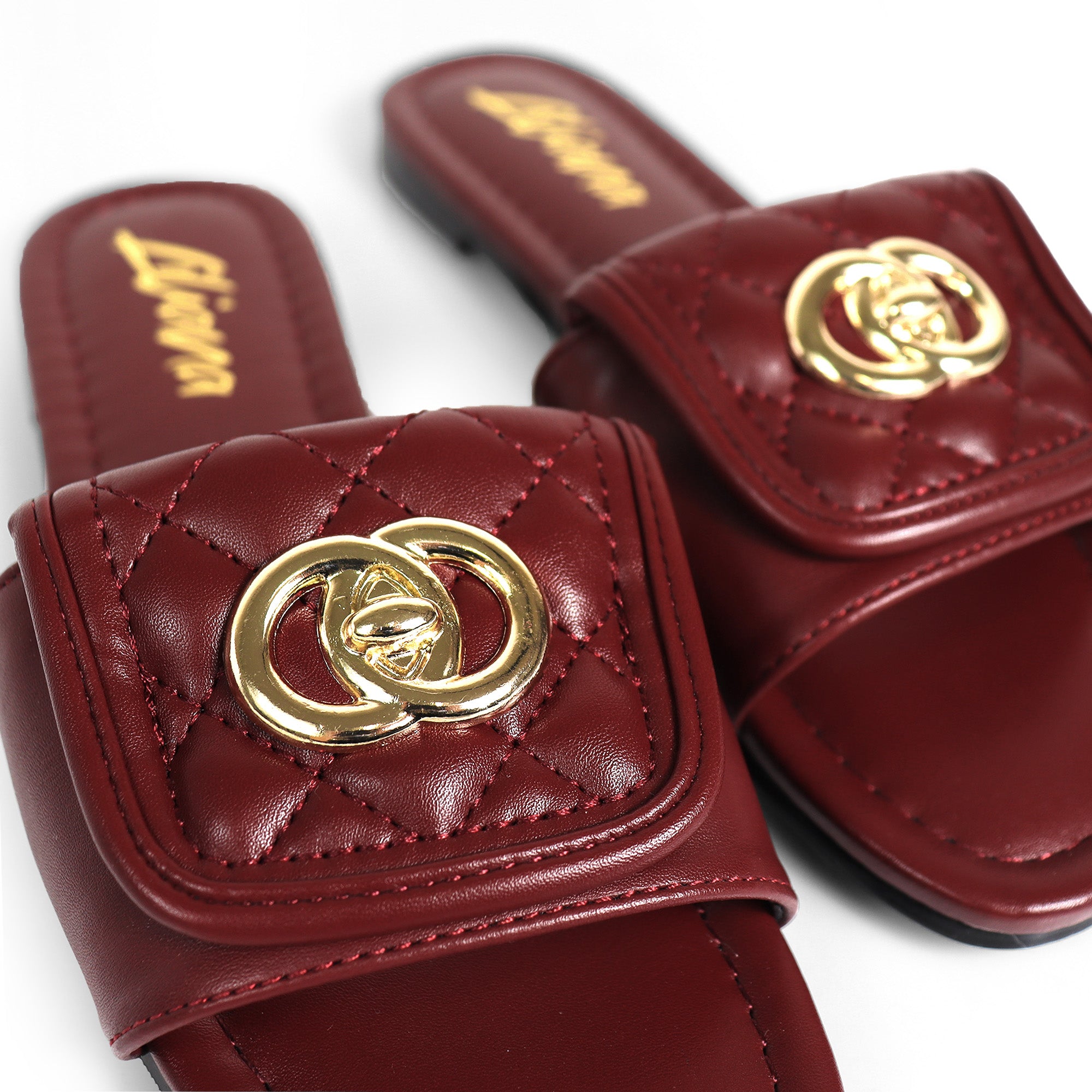 KENDRY-1 QUILTED FLAP TURNLOCK SANDAL BURGUNDY