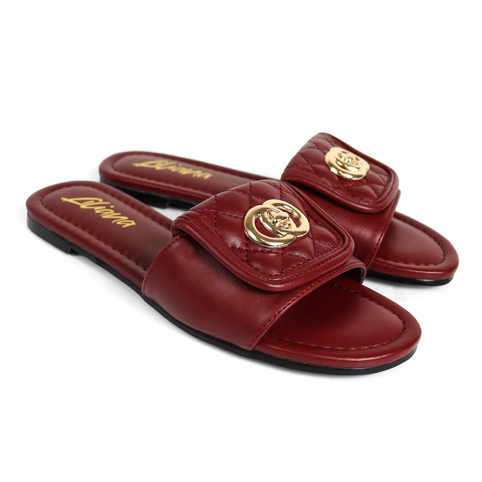 KENDRY-1 QUILTED FLAP TURNLOCK SANDAL BURGUNDY