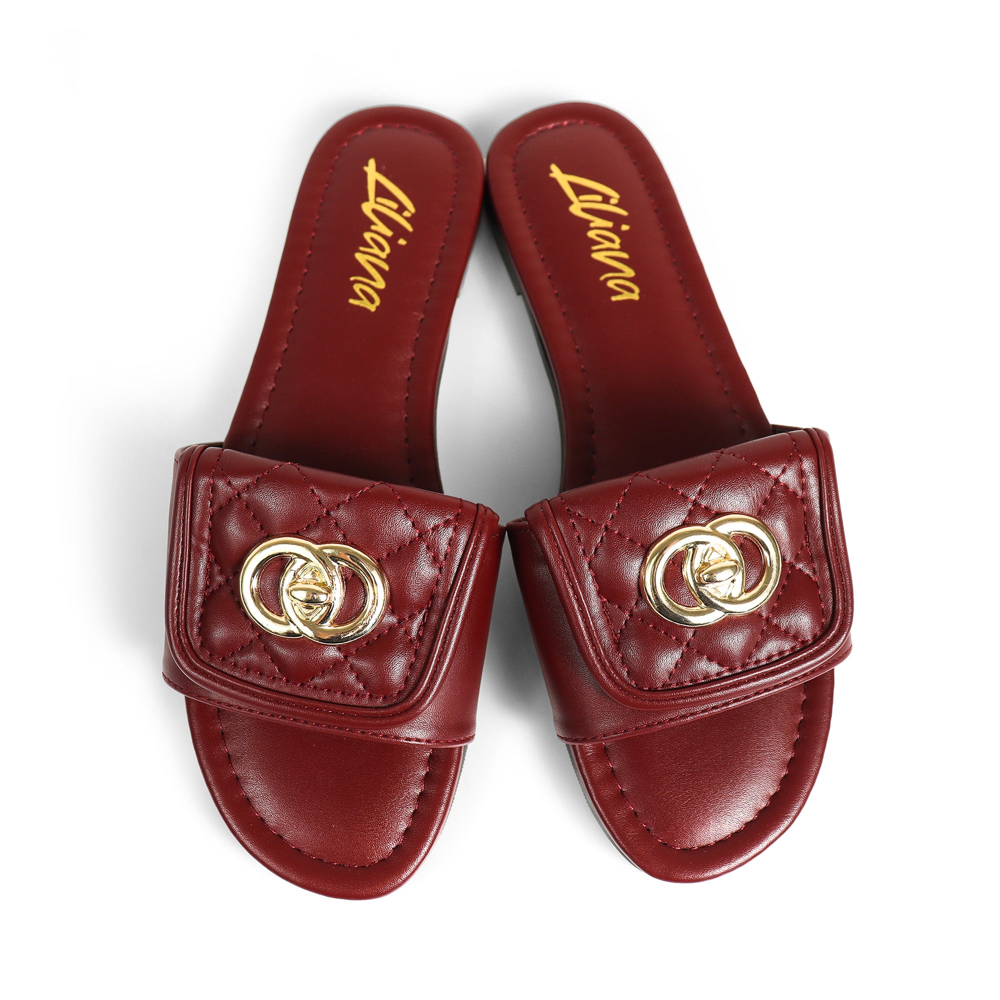 KENDRY-1 QUILTED FLAP TURNLOCK SANDAL BURGUNDY