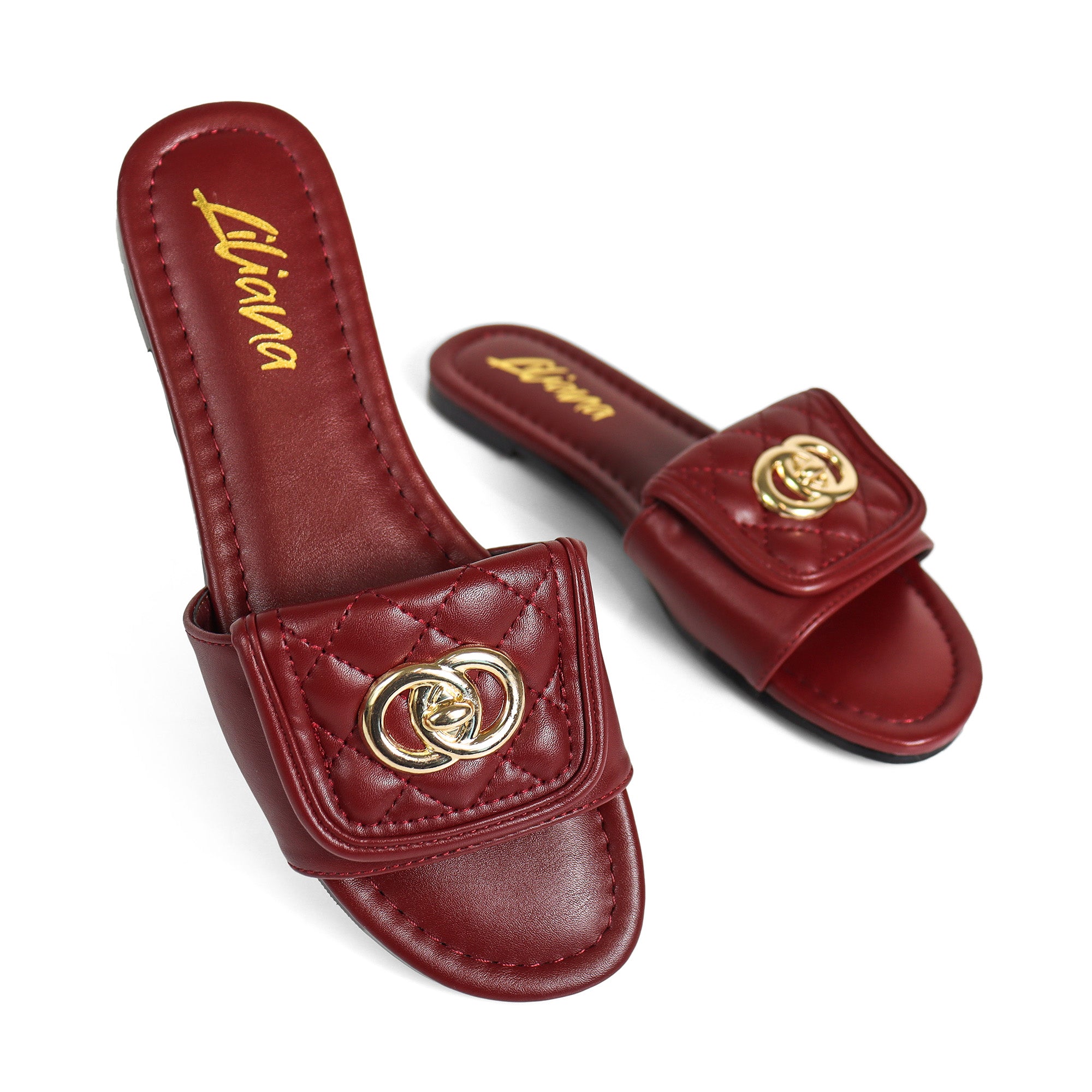 KENDRY-1 QUILTED FLAP TURNLOCK SANDAL BURGUNDY