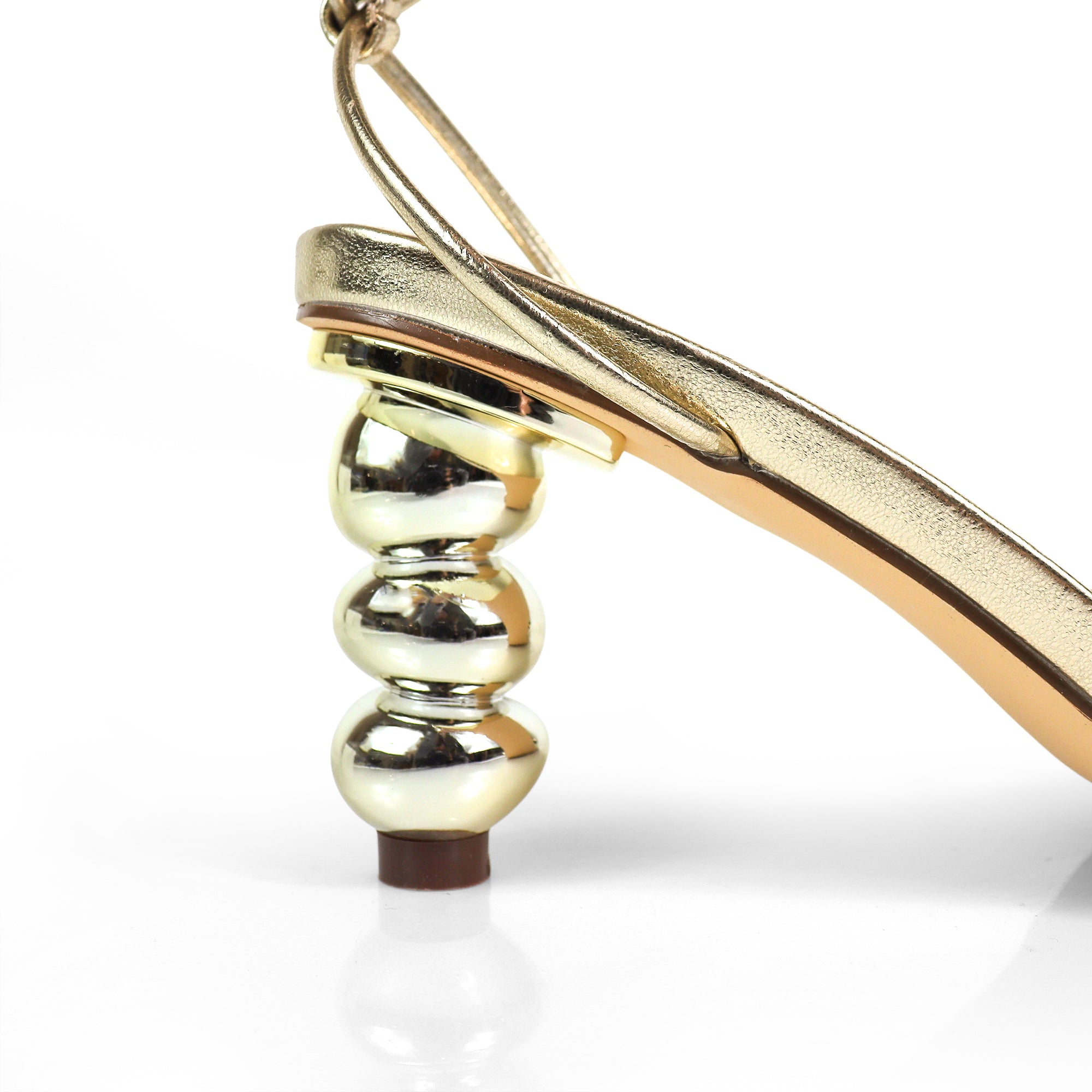 KIMMY-1 STRAPPY METAL BALL KITTEN HEEL GOLD