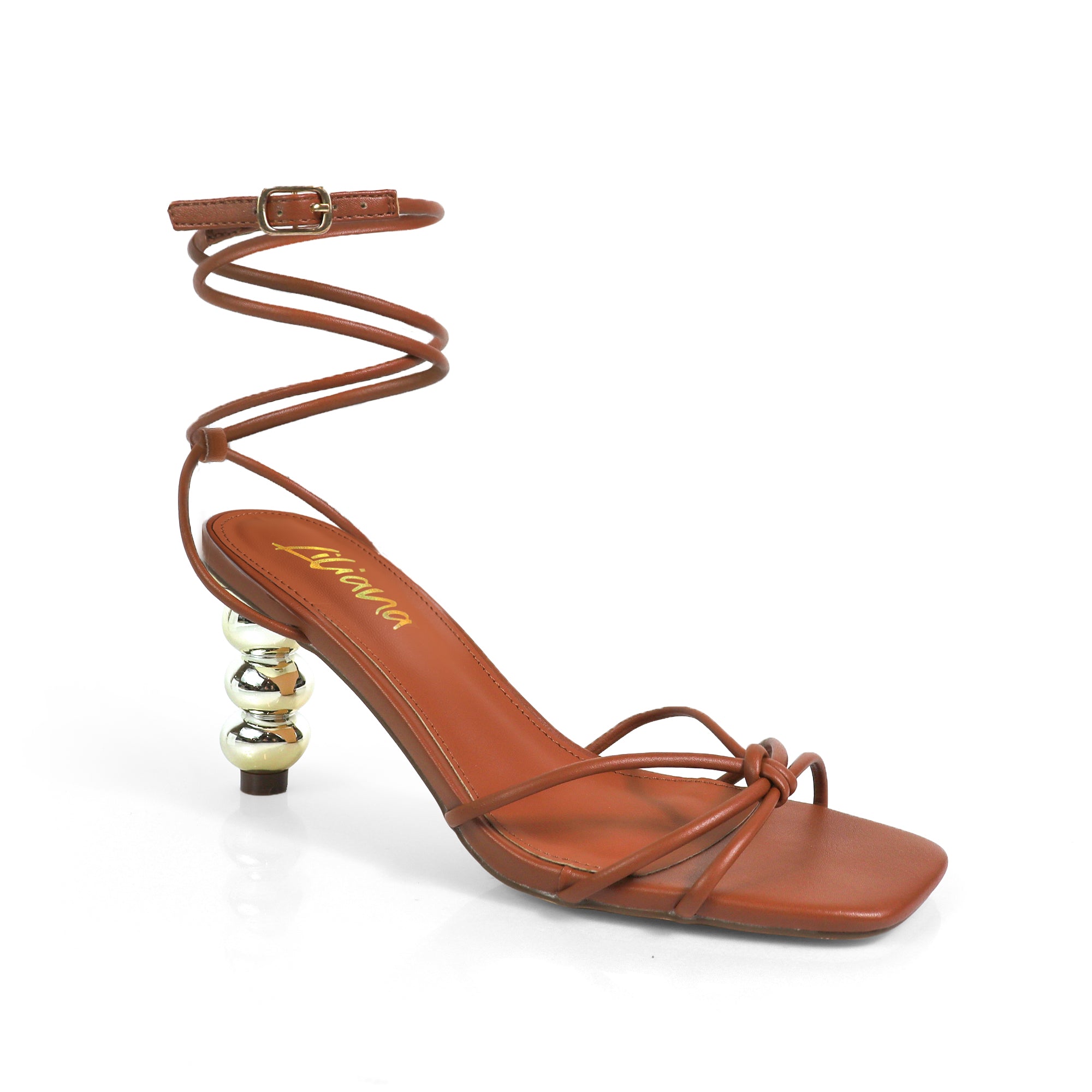 KIMMY-1 STRAPPY METAL BALL KITTEN HEEL TAN