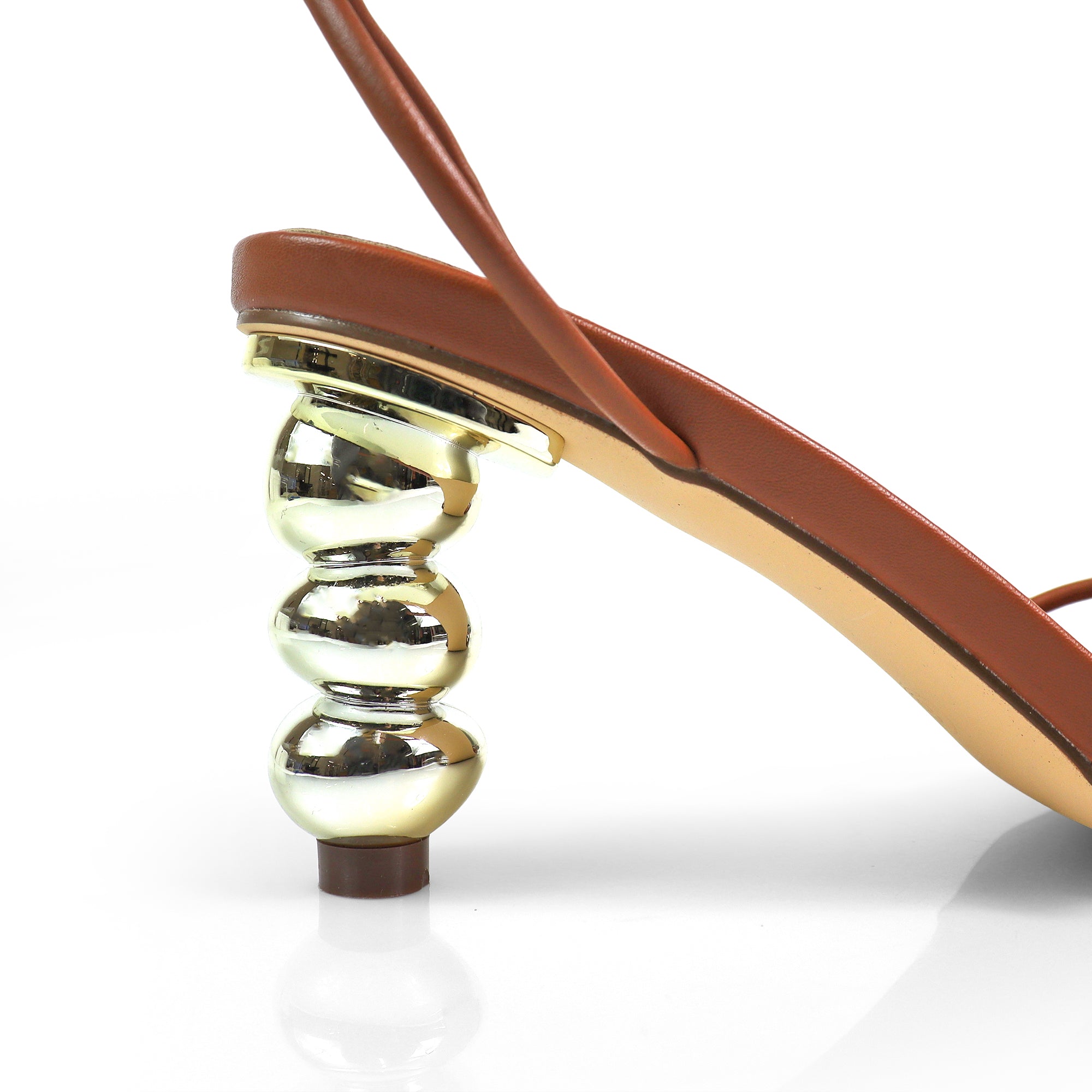 KIMMY-1 STRAPPY METAL BALL KITTEN HEEL TAN