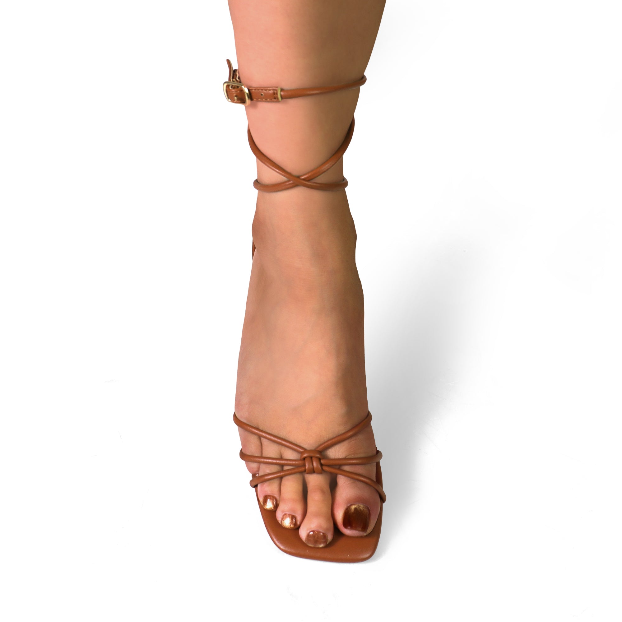 KIMMY-1 STRAPPY METAL BALL KITTEN HEEL TAN