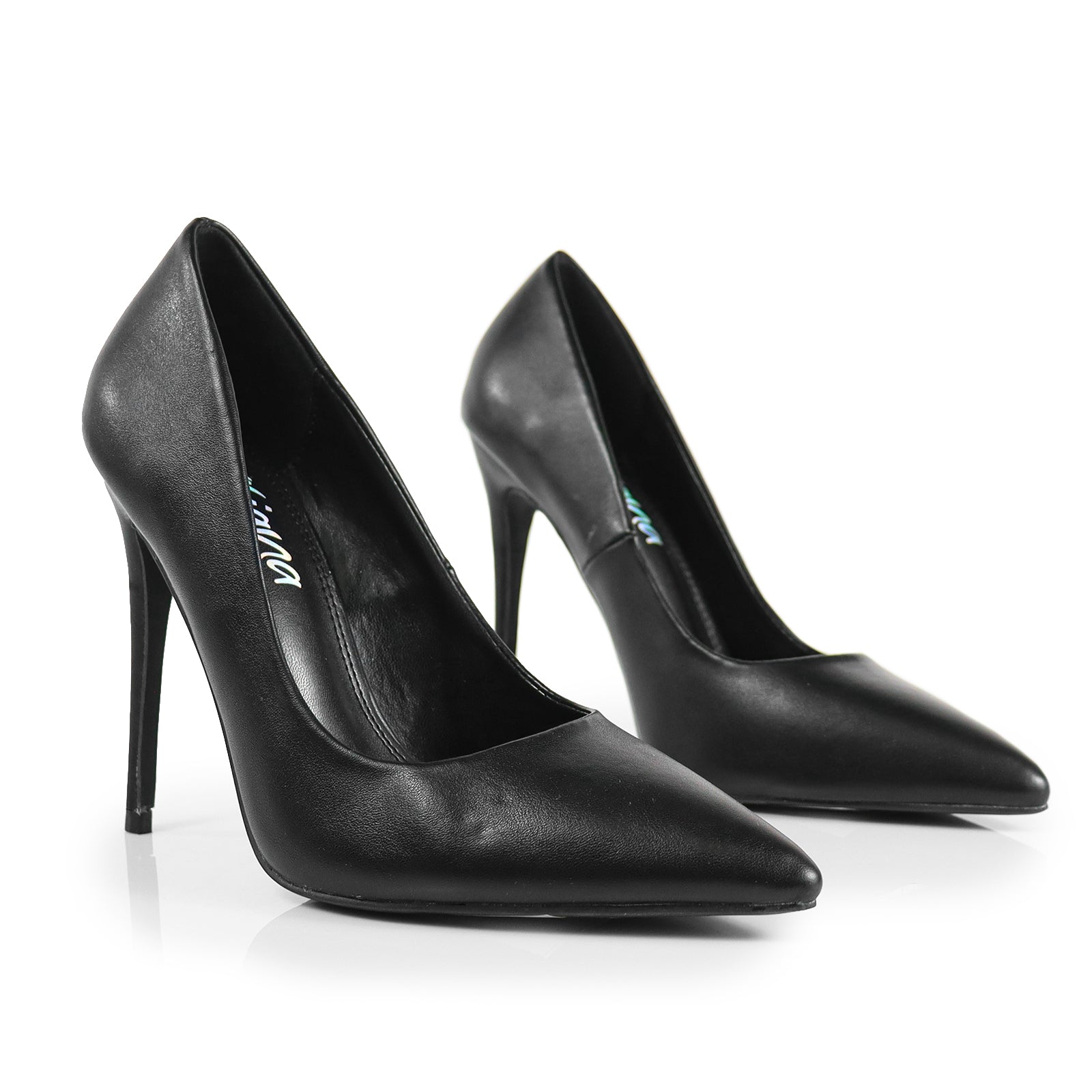 KIMYE-6 POINTED TOE PLAIN PUMP BLACK PU