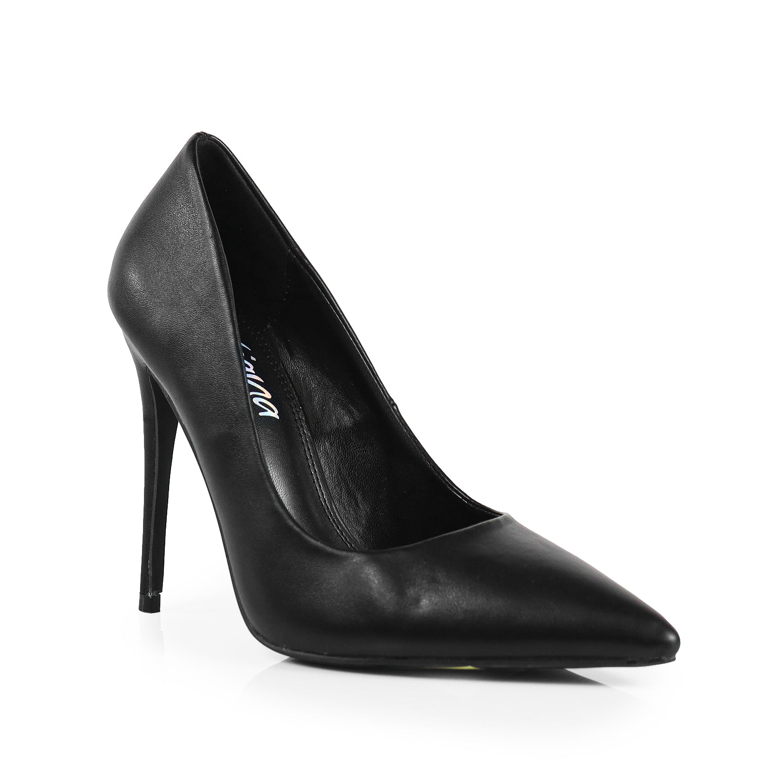 KIMYE-6 POINTED TOE PLAIN PUMP BLACK PU