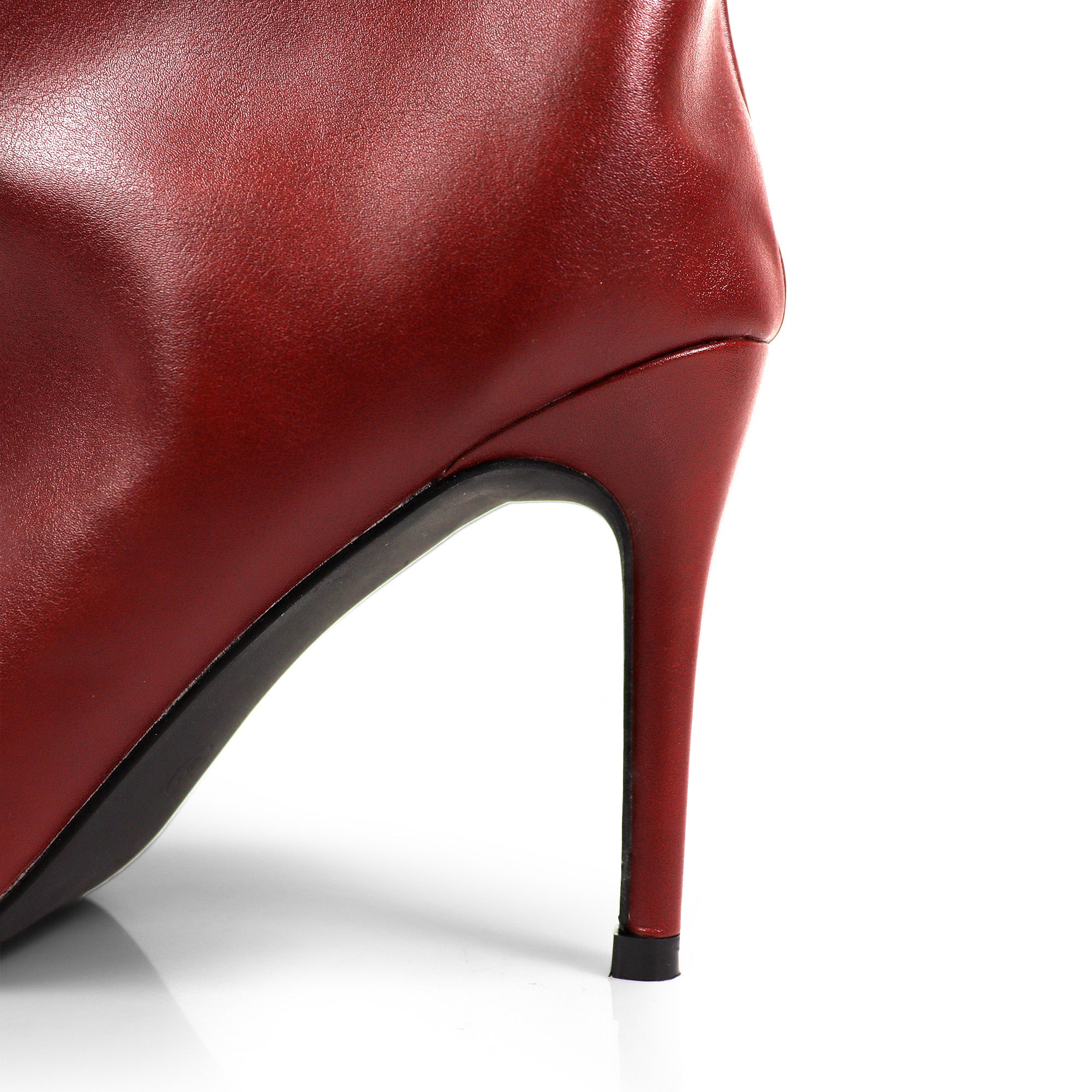 KRYSIA-1 POINTY TOE SCULPT KNEE HIGH BOOTS W/ STILETTO BURGUNDY
