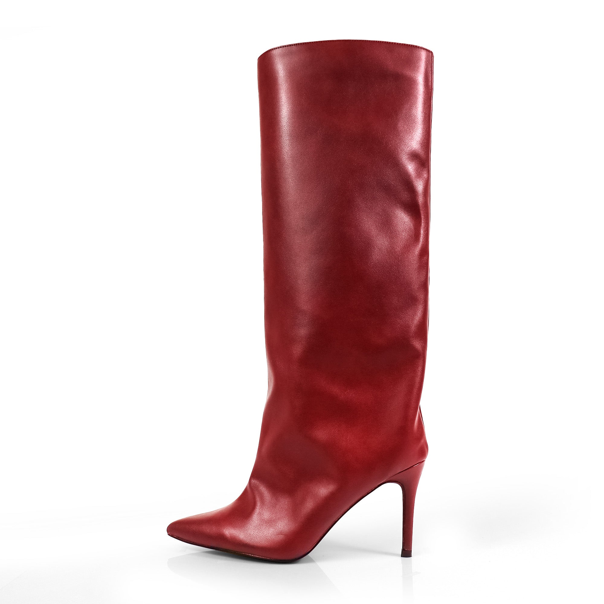 KRYSIA-1 POINTY TOE SCULPT KNEE HIGH BOOTS W/ STILETTO BURGUNDY