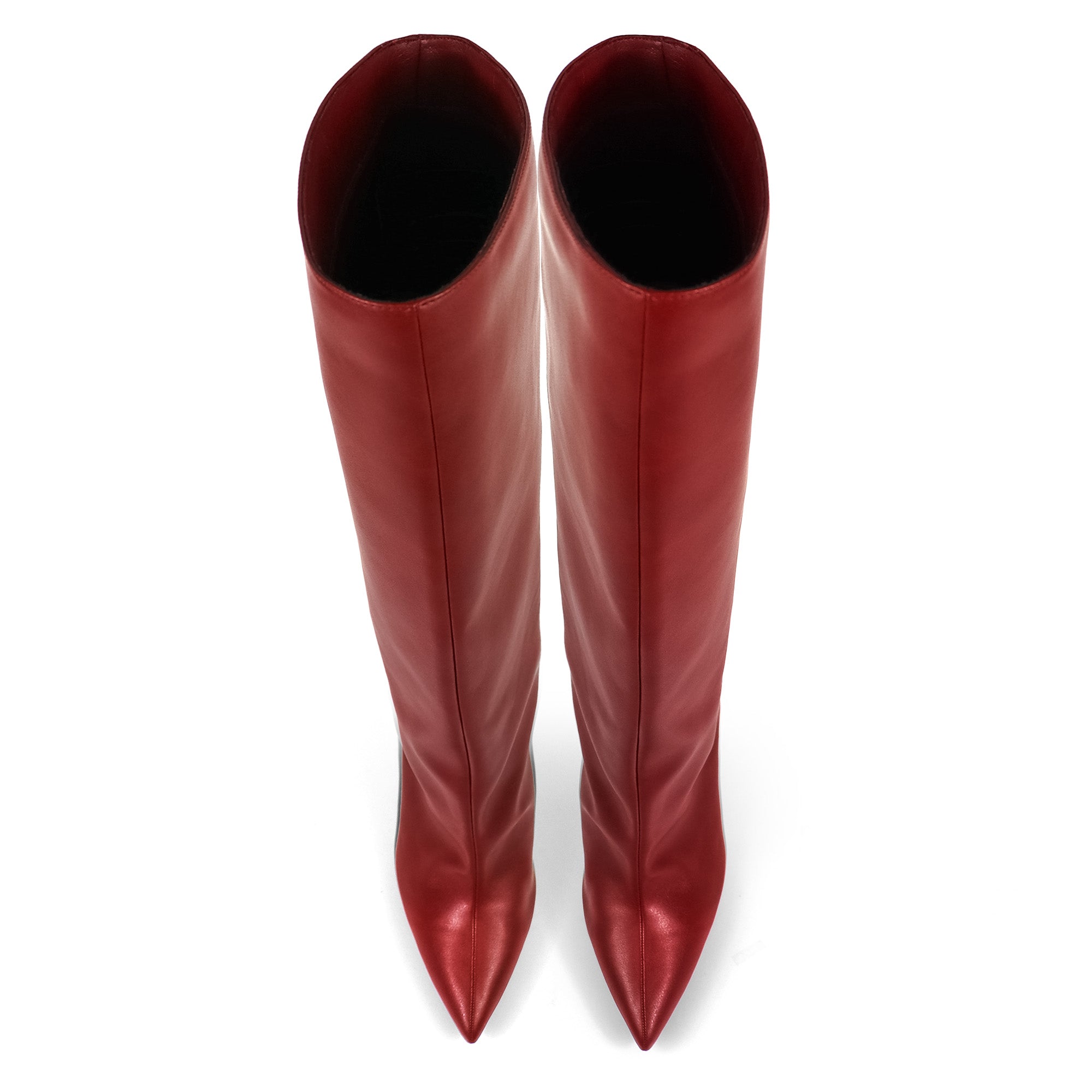 KRYSIA-1 POINTY TOE SCULPT KNEE HIGH BOOTS W/ STILETTO BURGUNDY