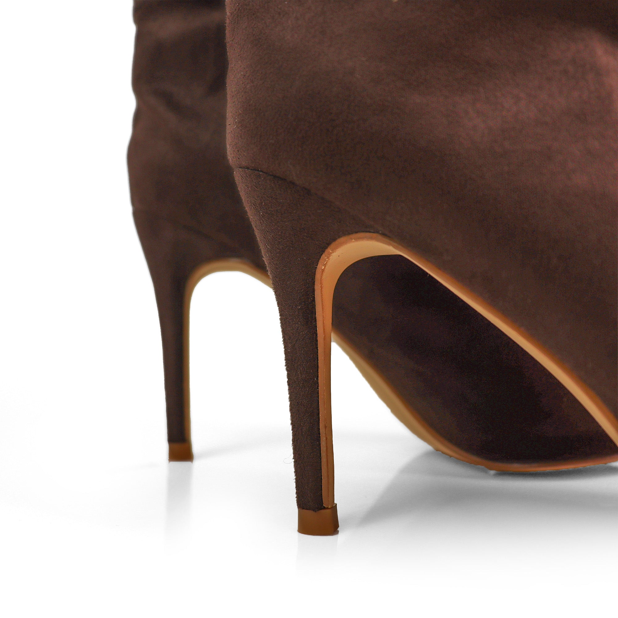 KRYSIA-1 POINTY TOE SCULPT KNEE HIGH BOOTS W/ STILETTO CHOCOLATE