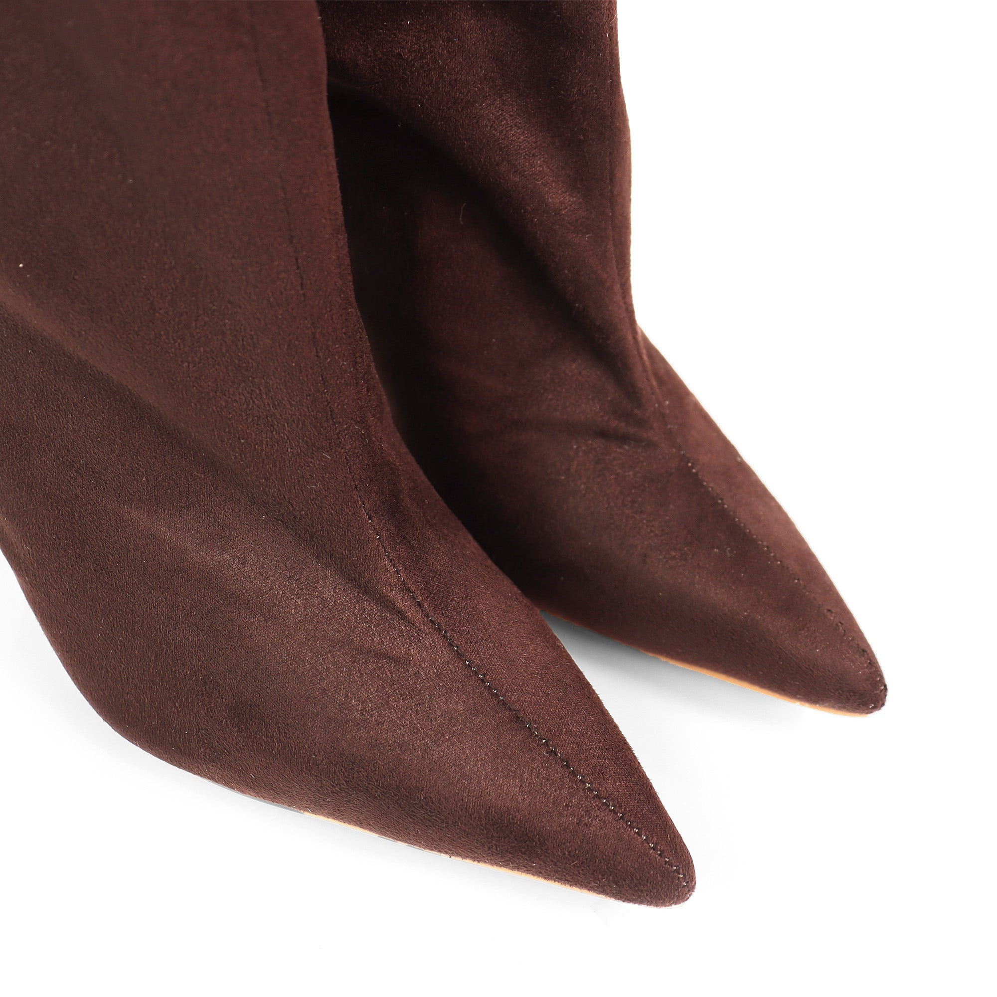 KRYSIA-1 POINTY TOE SCULPT KNEE HIGH BOOTS W/ STILETTO CHOCOLATE