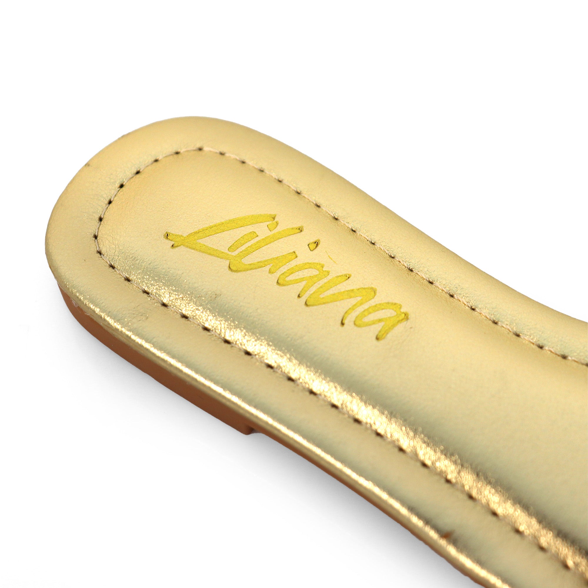 KYRA-3 BUCKLED SLIDE ON SANDALS GOLD