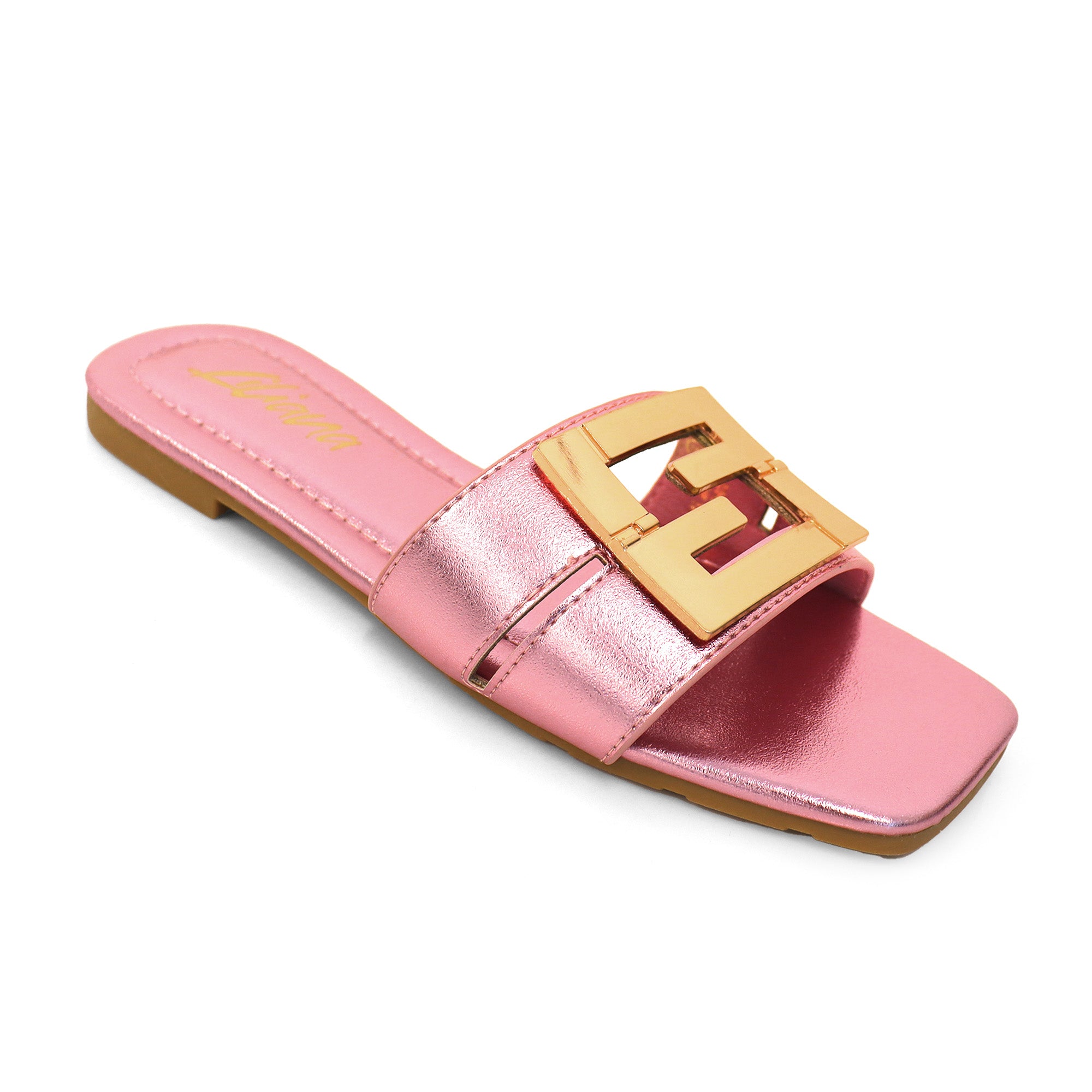 KYRA-3 BUCKLED SLIDE ON SANDALS PINK