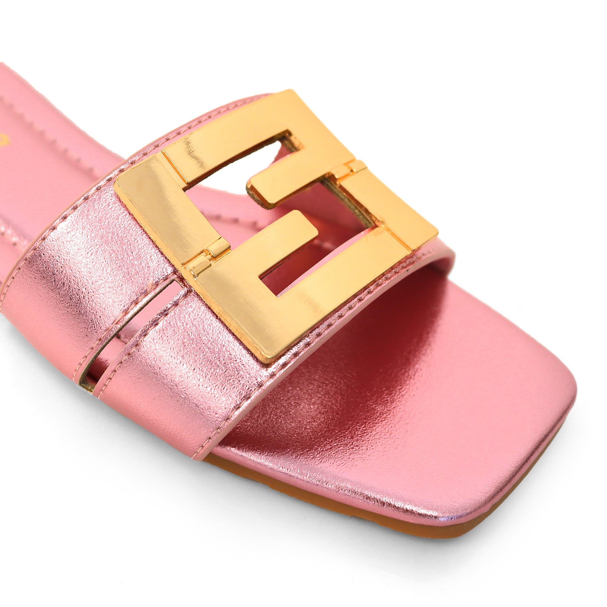 KYRA-3 BUCKLED SLIDE ON SANDALS PINK
