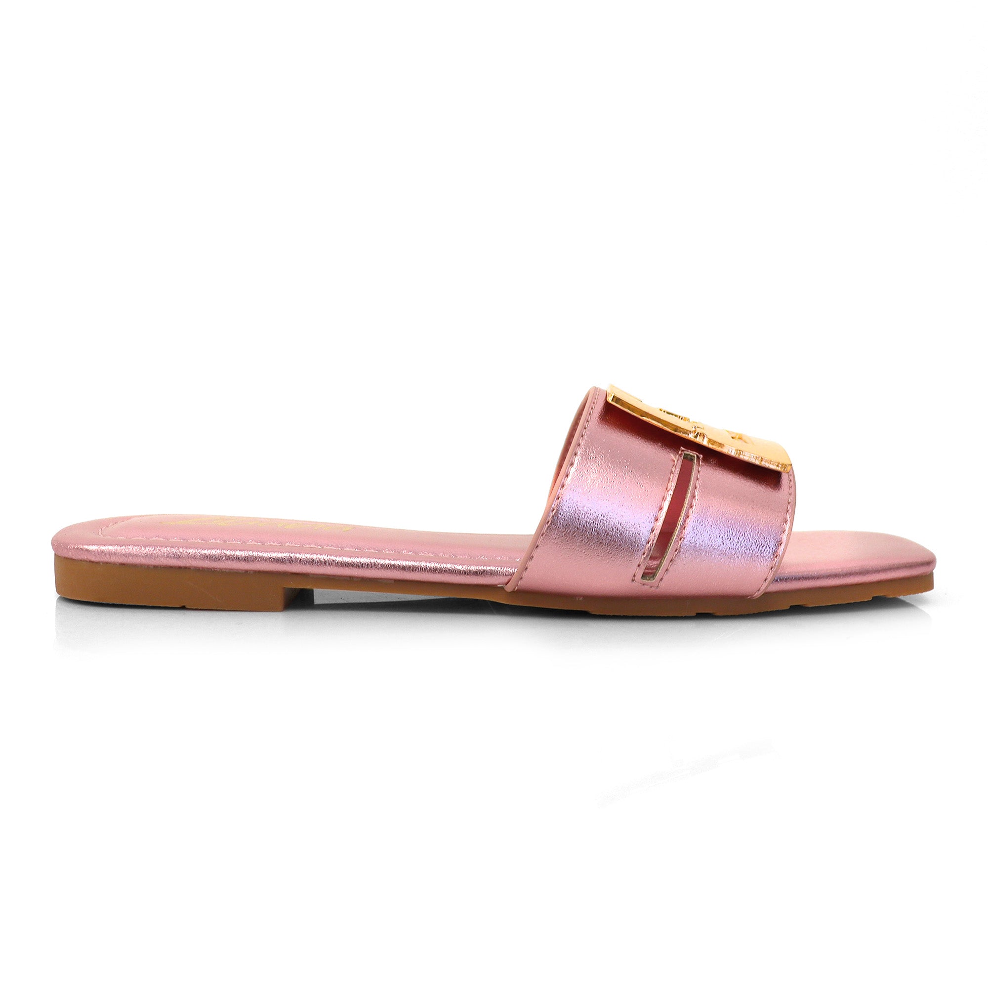 KYRA-3 BUCKLED SLIDE ON SANDALS PINK