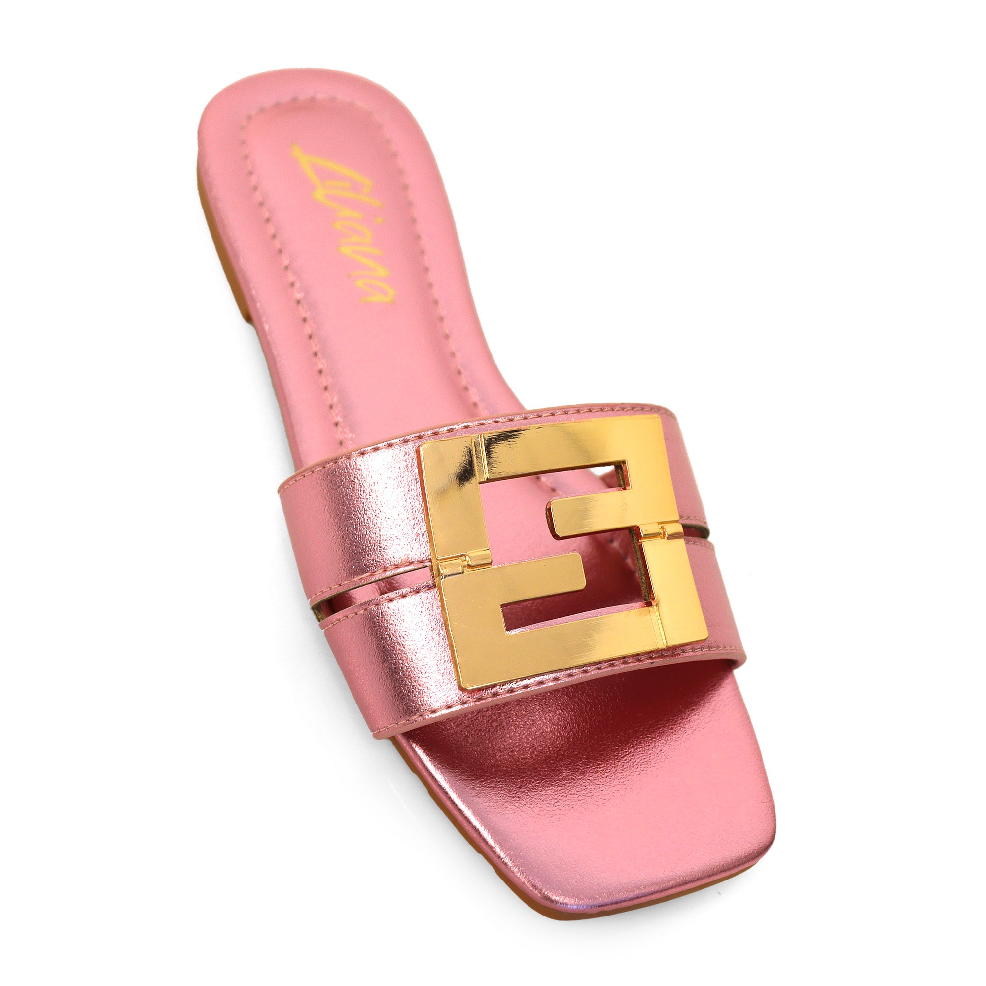 KYRA-3 BUCKLED SLIDE ON SANDALS PINK