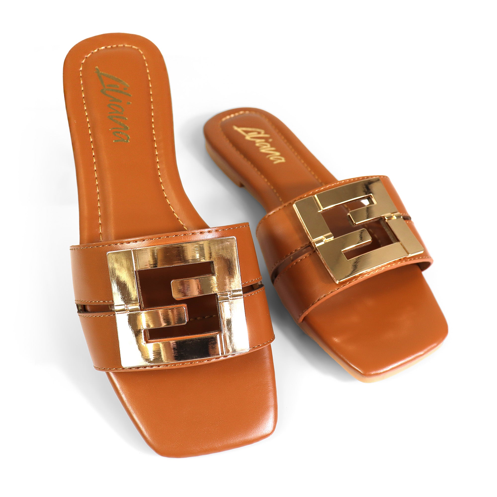 KYRA-3 BUCKLED SLIDE ON SANDALS TAN