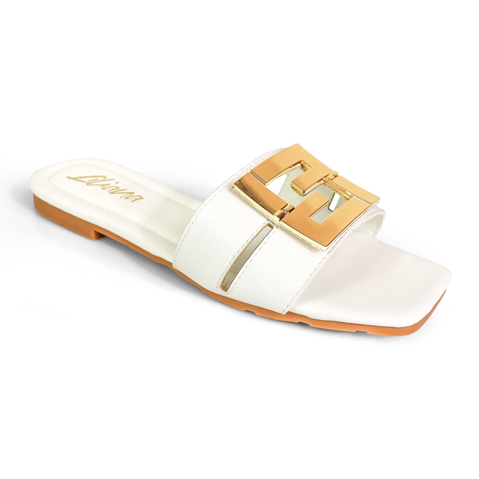 KYRA-3 BUCKLED SLIDE ON SANDALS WHITE