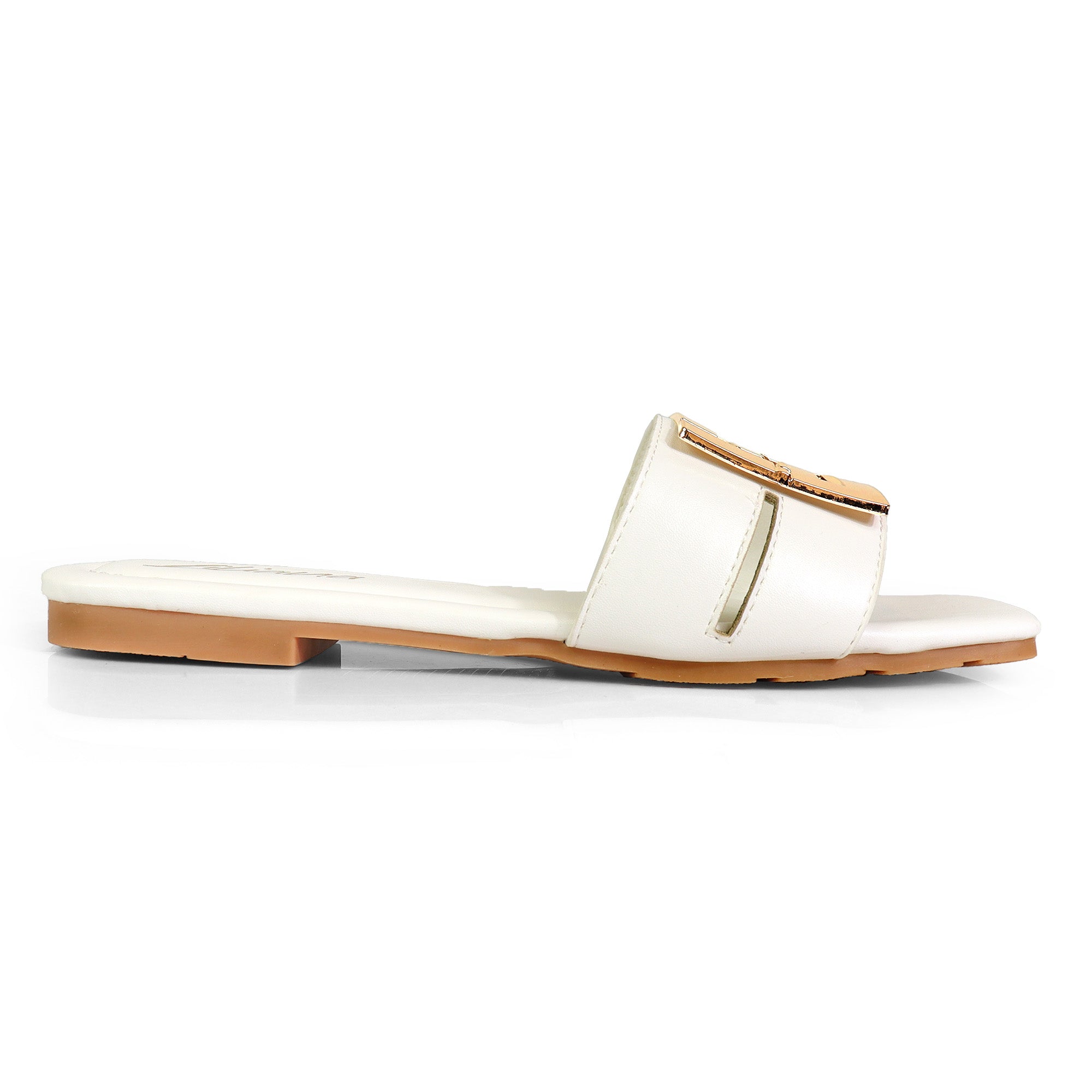 KYRA-3 BUCKLED SLIDE ON SANDALS WHITE