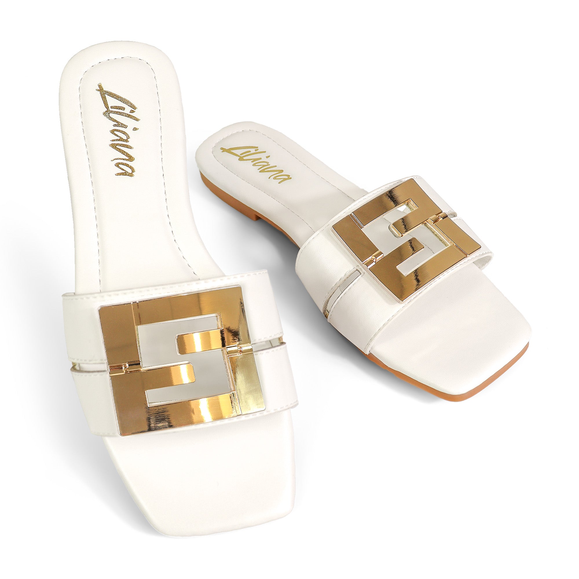 KYRA-3 BUCKLED SLIDE ON SANDALS WHITE