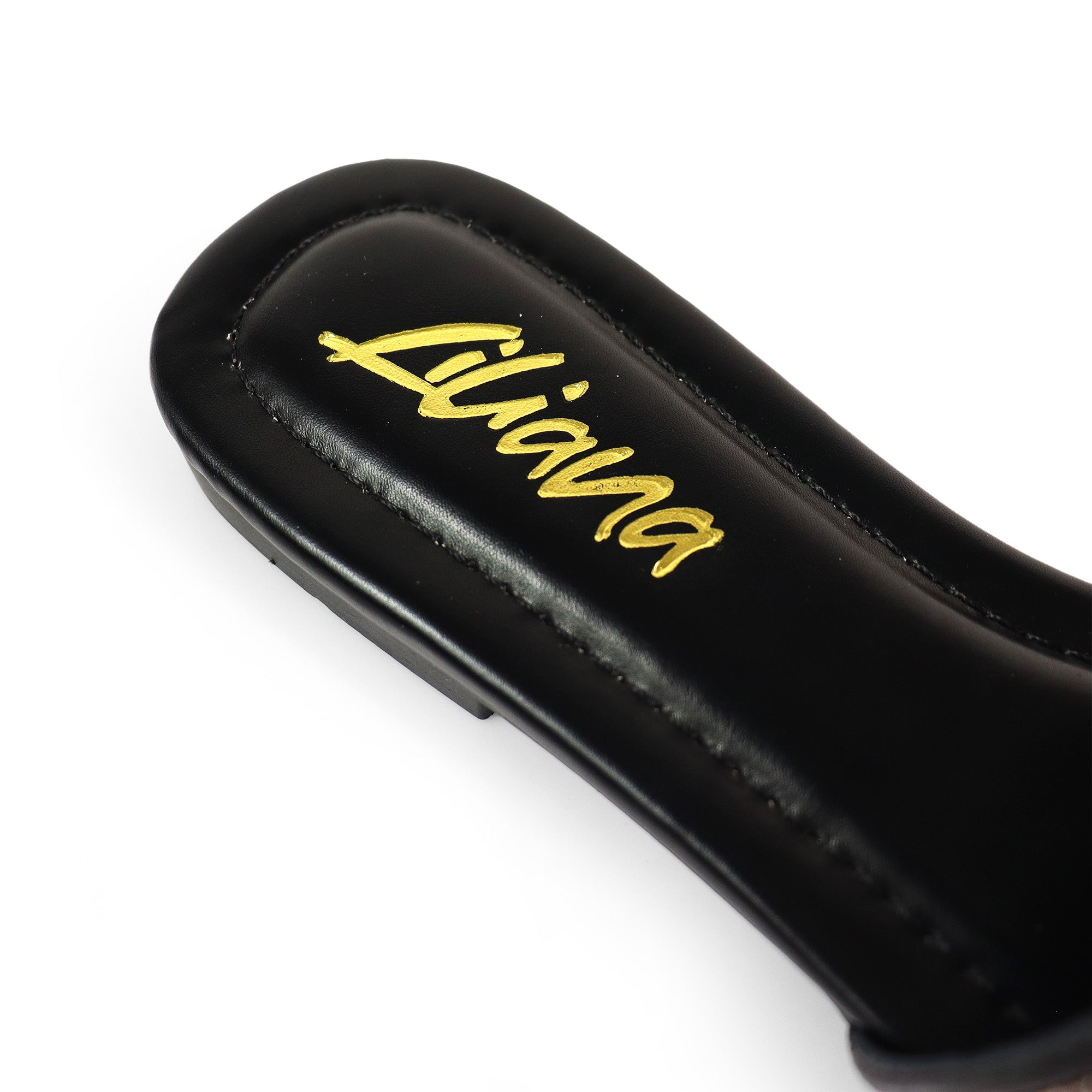 KYRA-4 EMBELLISHED TWO TONE BUCKLED SLIDE ON SANDALS BLACK