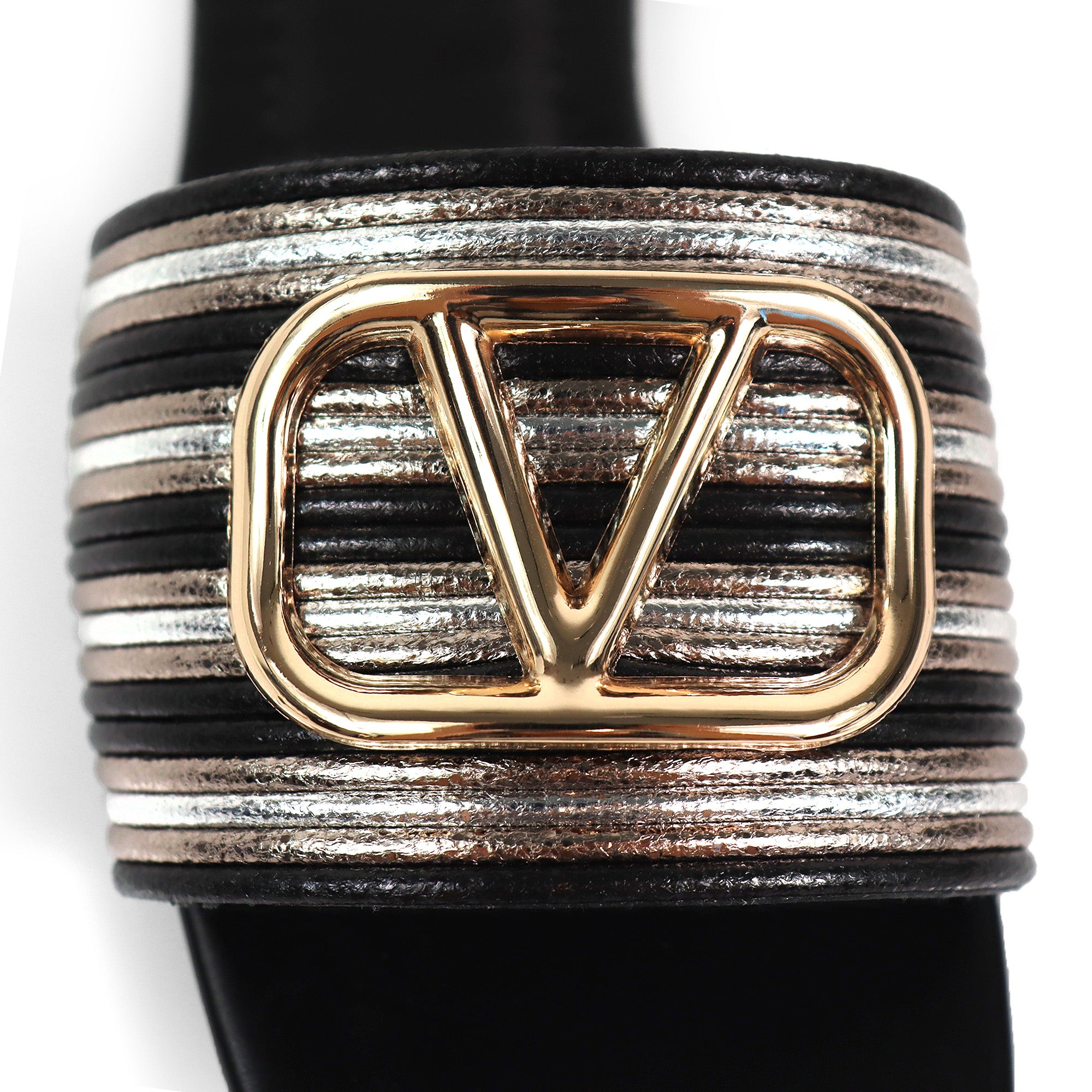 KYRA-4 EMBELLISHED TWO TONE BUCKLED SLIDE ON SANDALS BLACK