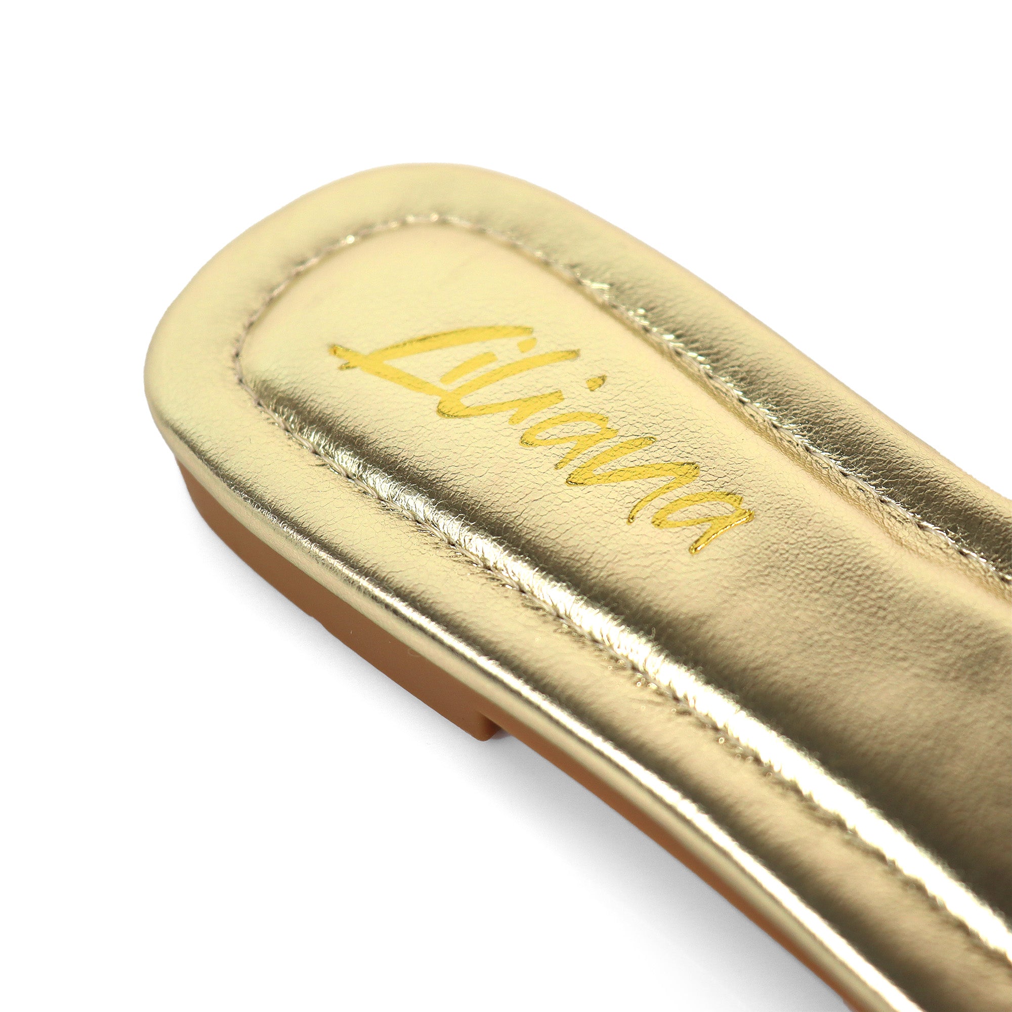 KYRA-4 EMBELLISHED TWO TONE BUCKLED SLIDE ON SANDALS GOLD