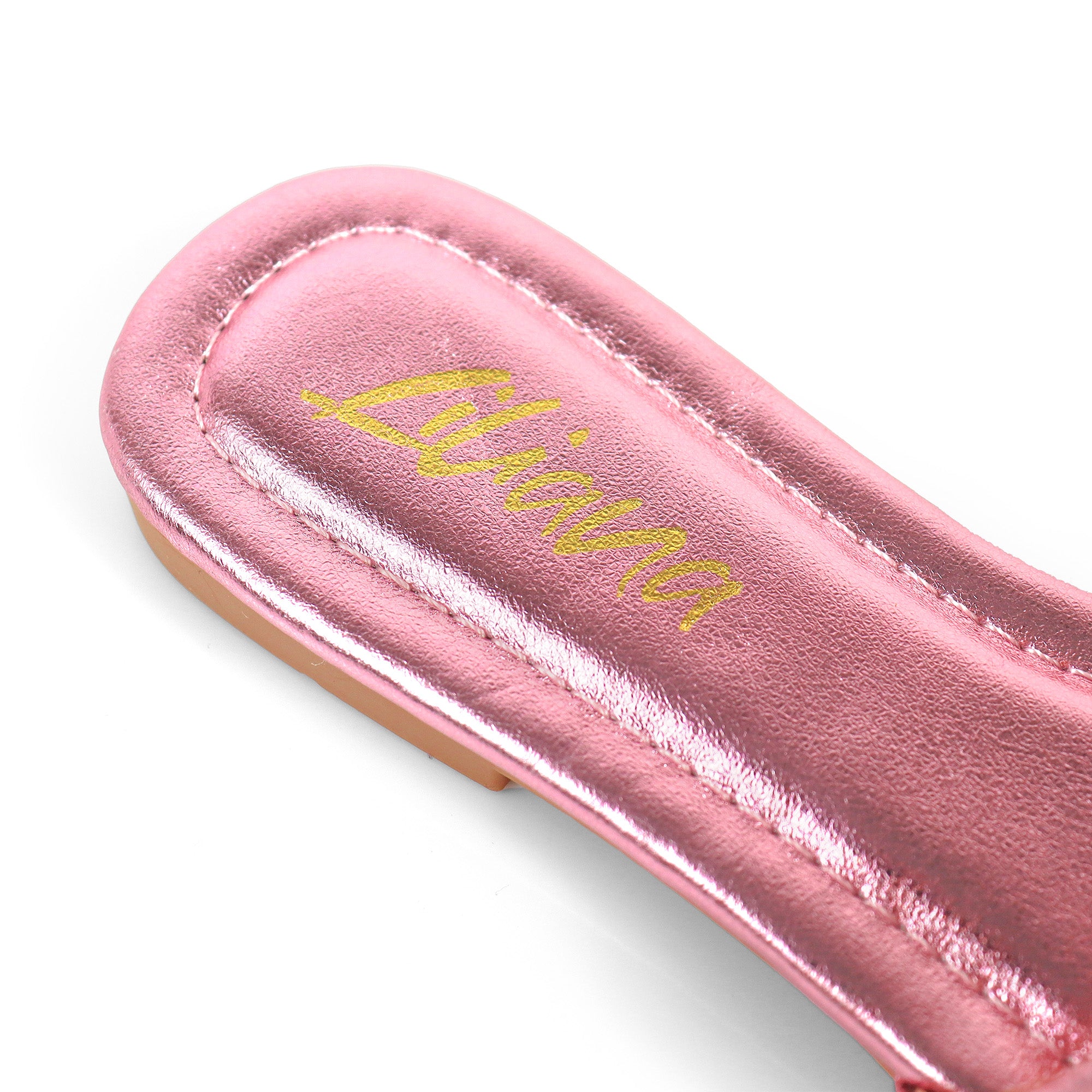 KYRA-4 EMBELLISHED TWO TONE BUCKLED SLIDE ON SANDALS PINK