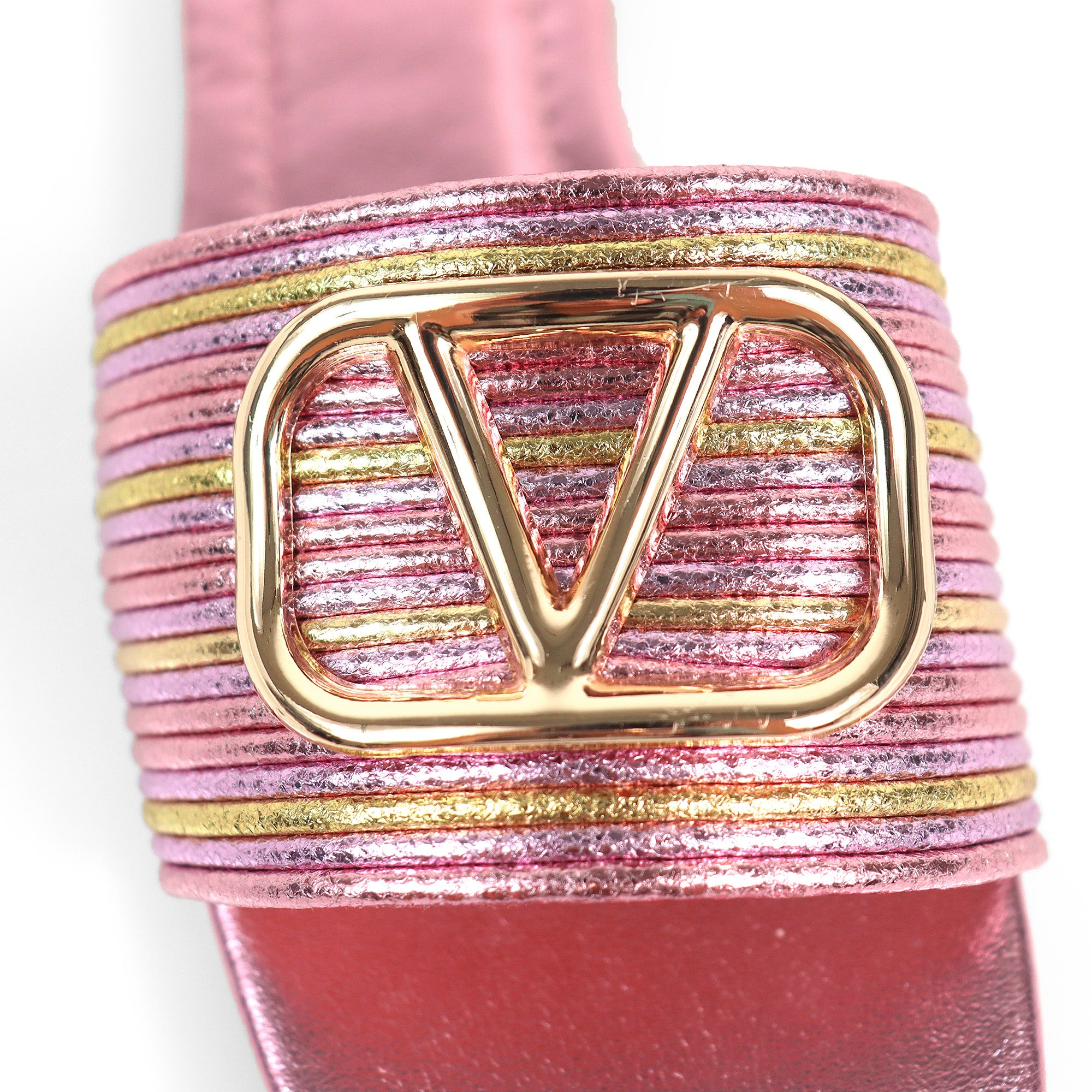 KYRA-4 EMBELLISHED TWO TONE BUCKLED SLIDE ON SANDALS PINK