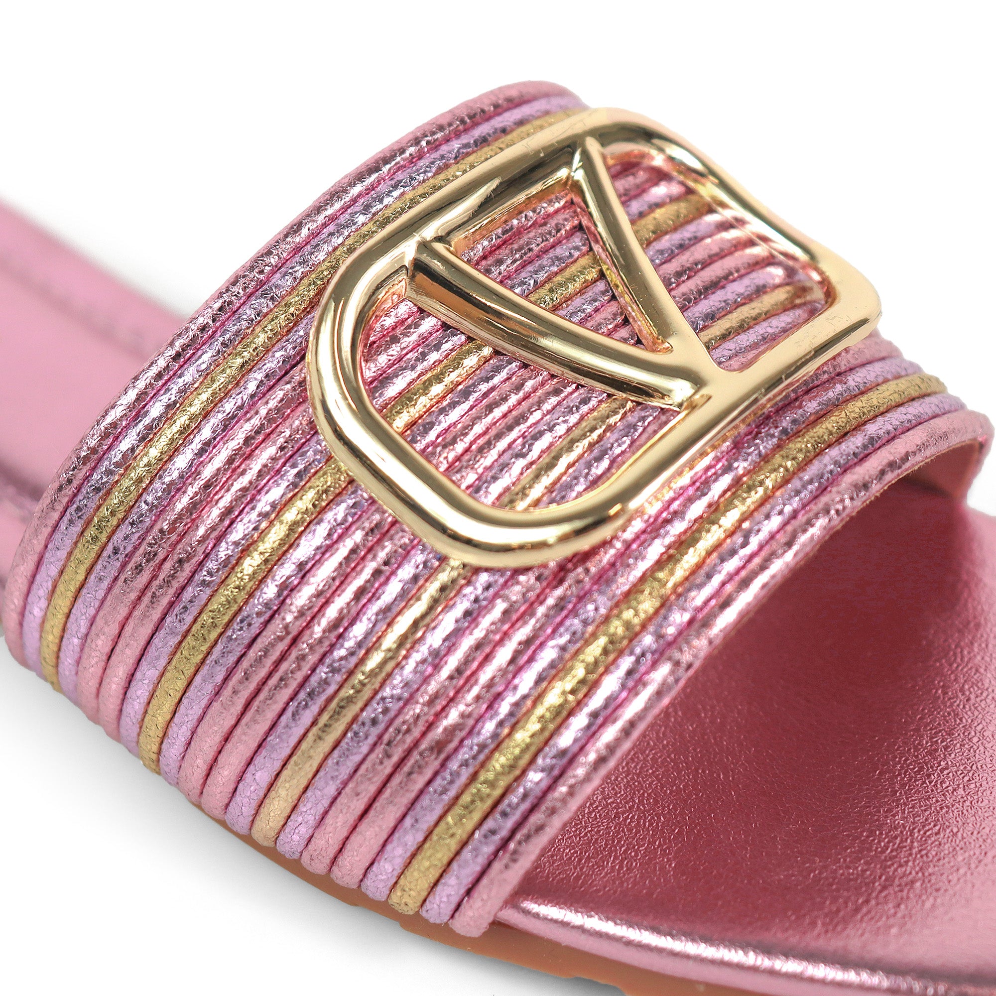 KYRA-4 EMBELLISHED TWO TONE BUCKLED SLIDE ON SANDALS PINK