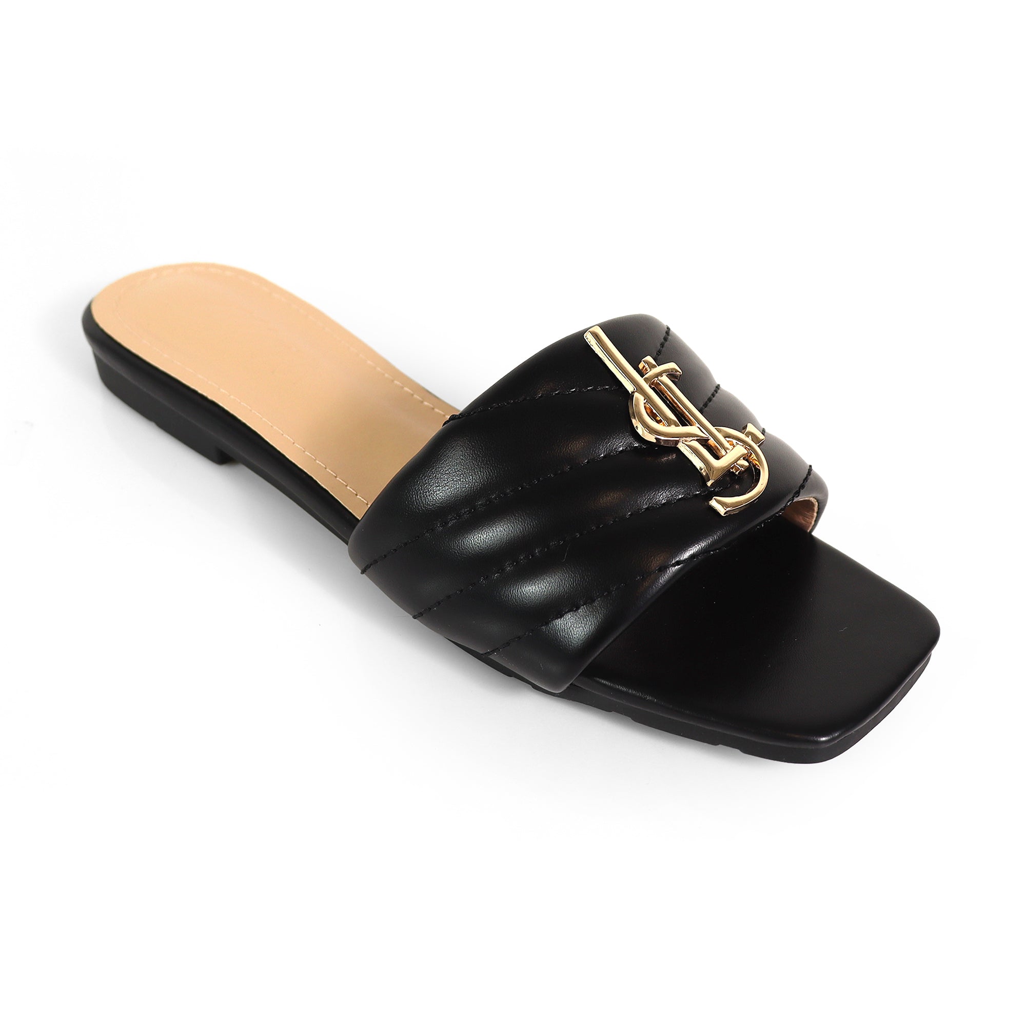 KYRA-5 QUILTED BUCKLED SLIDE BLACK