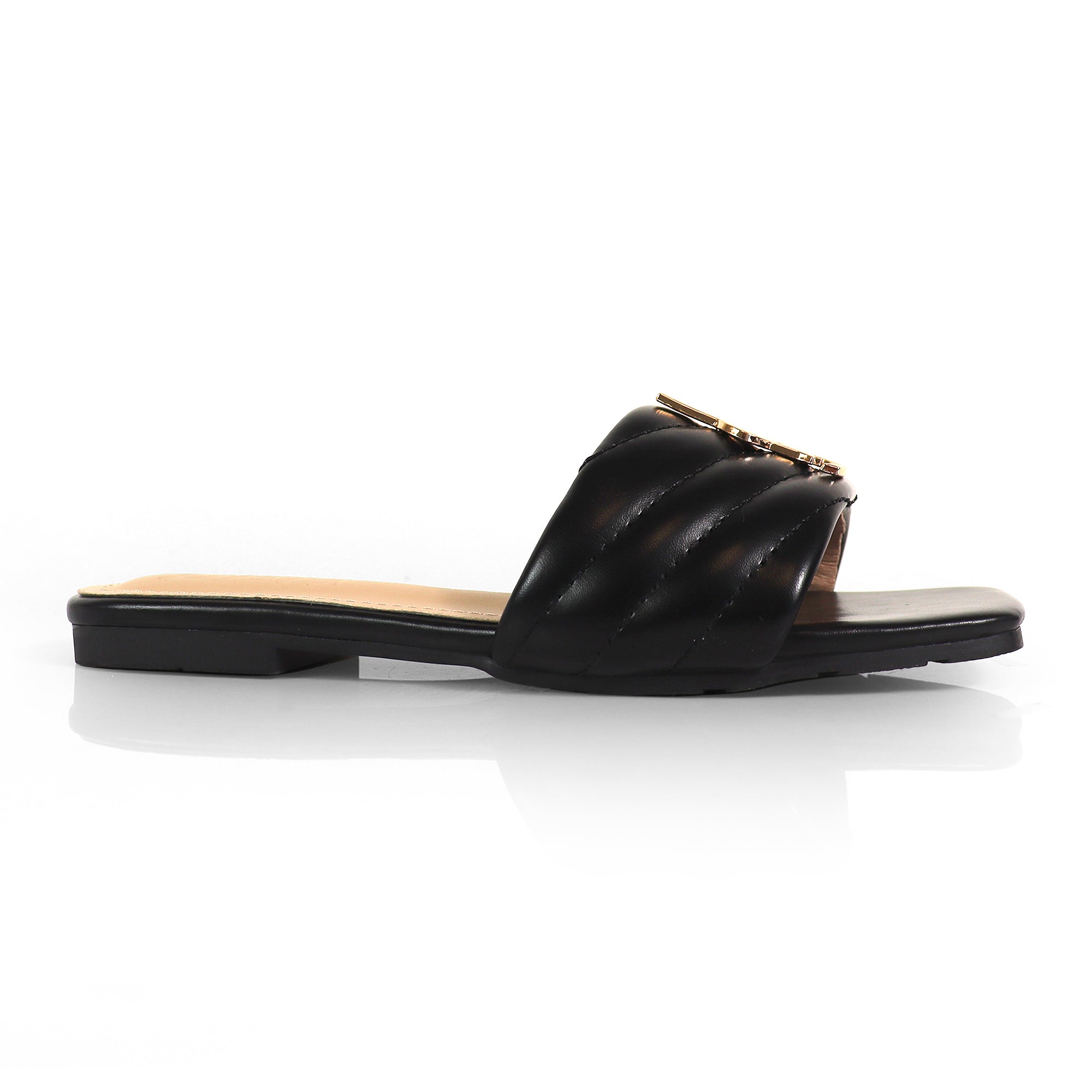 KYRA-5 QUILTED BUCKLED SLIDE BLACK