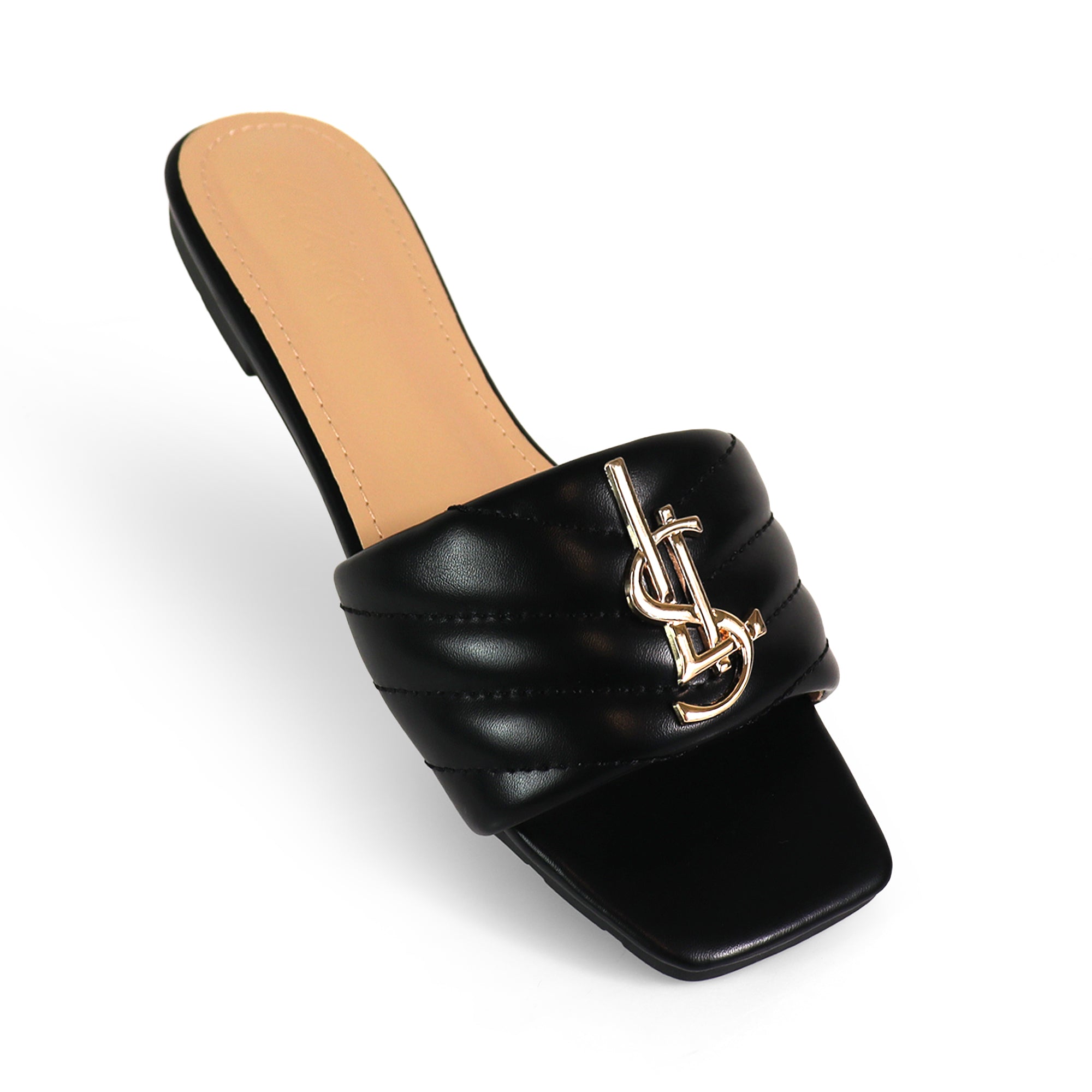KYRA-5 QUILTED BUCKLED SLIDE BLACK