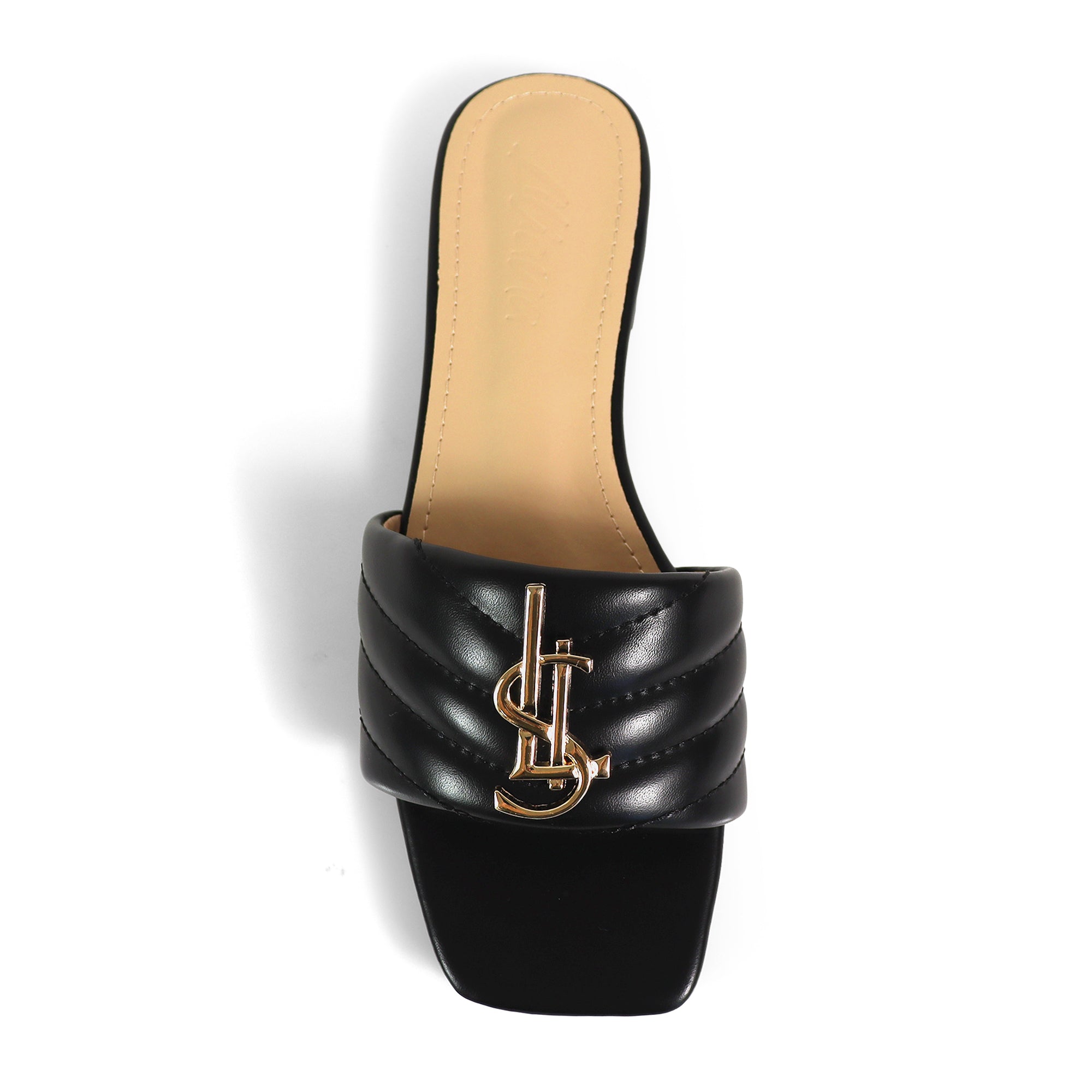 KYRA-5 QUILTED BUCKLED SLIDE BLACK